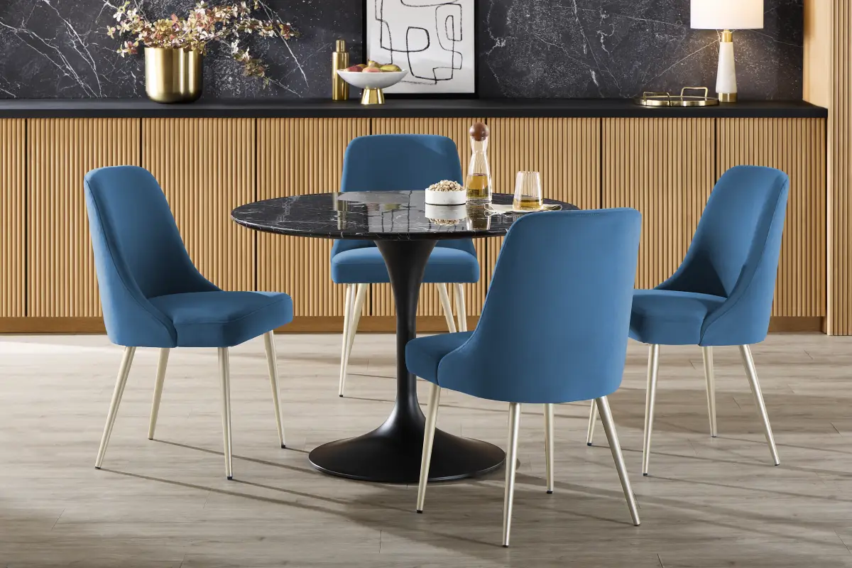 Eris Black 5 Pc Dining Room with Blue Chairs