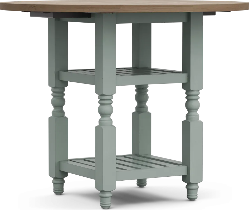 Spring Cottage Blue Round Counter Height Drop Leaf Dining Table