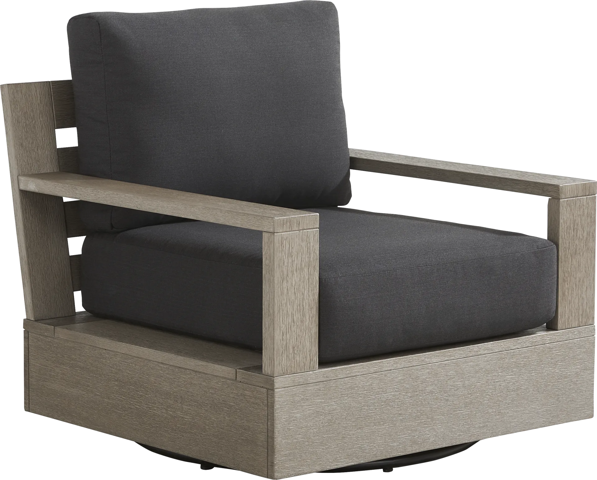 Lake Tahoe Gray Outdoor Swivel Chair with Charcoal Pillows - Image 1