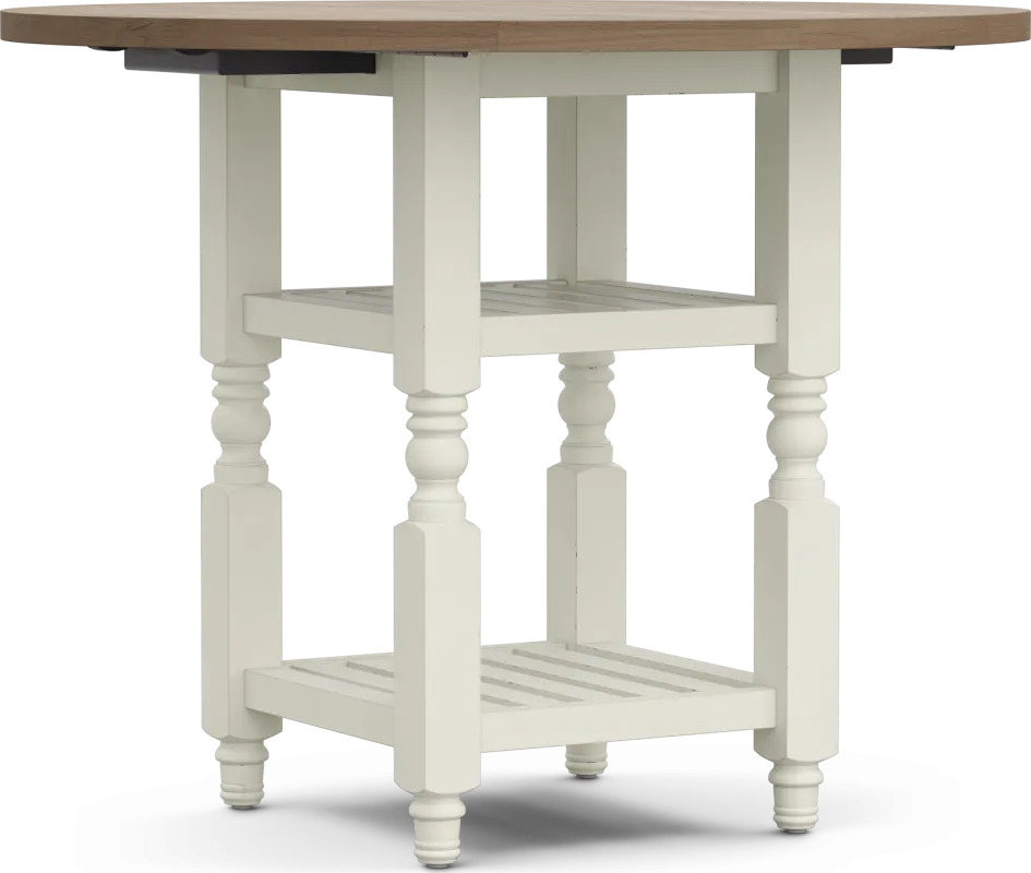 Spring Cottage White Round Counter Height Drop Leaf Dining Table