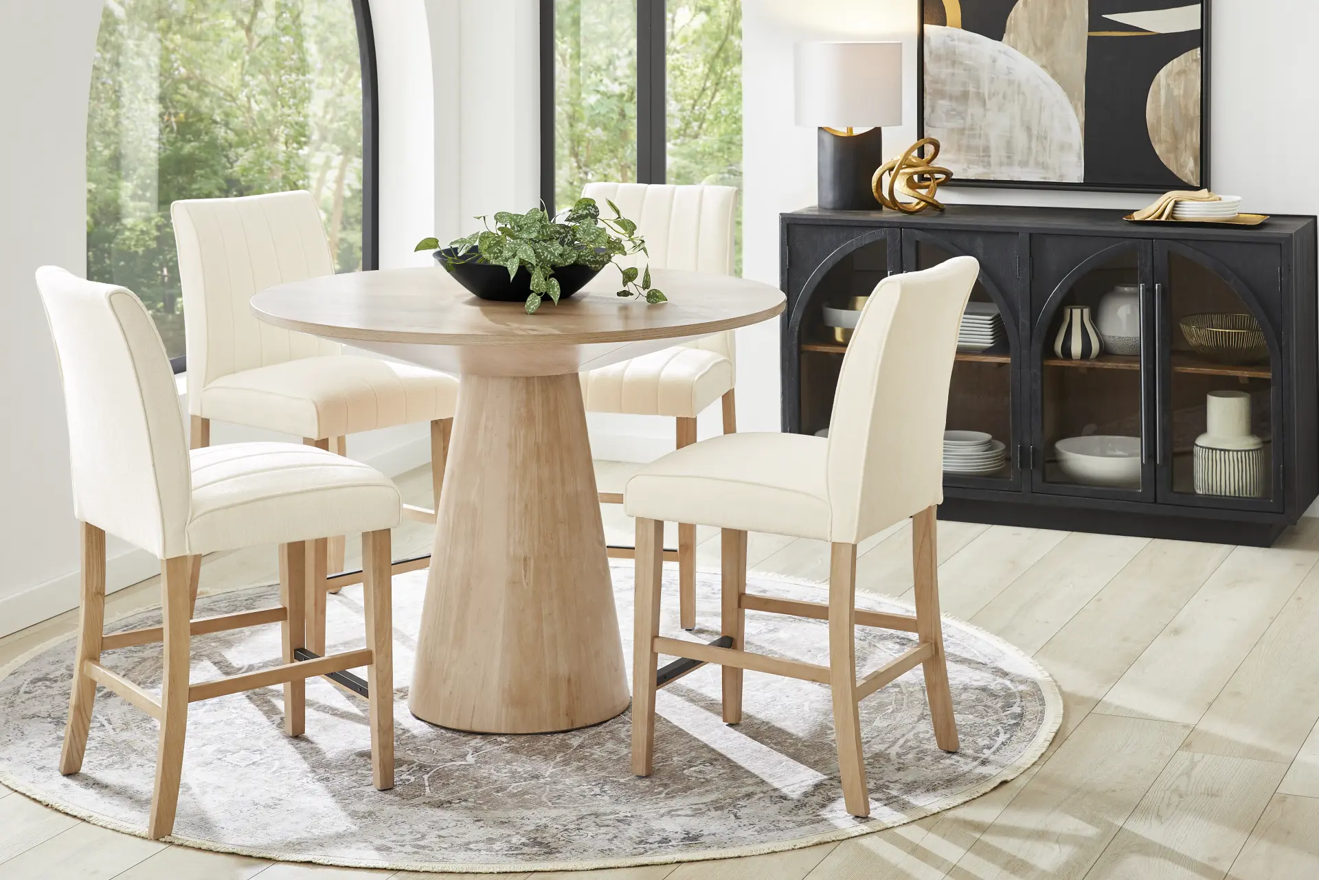 Kendall Natural 3 Pc 48" Round Counter Height Dining Room with White Stools