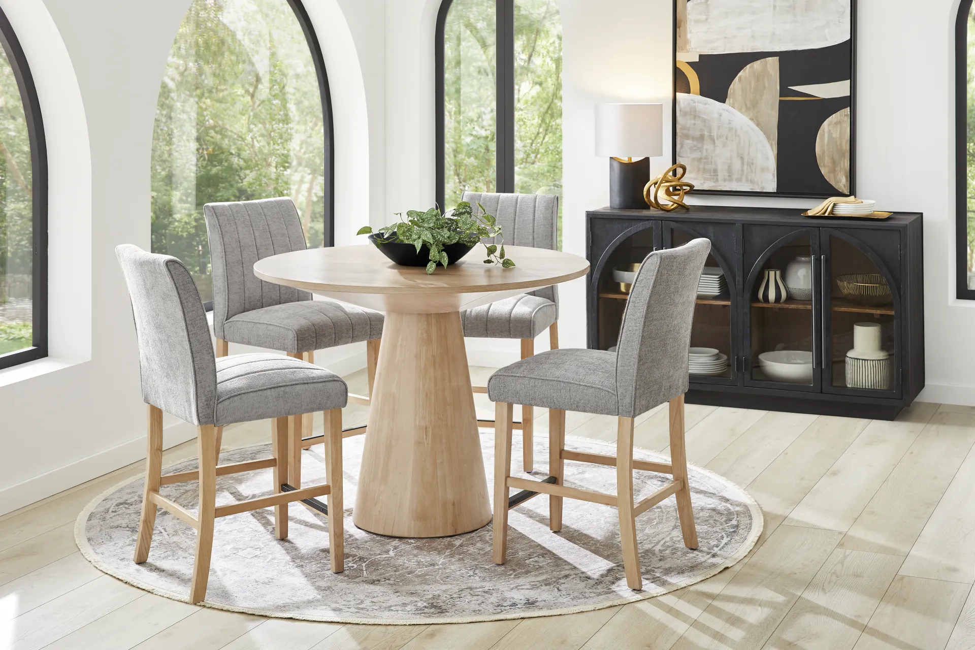 Kendall Natural 3 Pc 48" Round Counter Height Dining Room with White Stools - Image 6