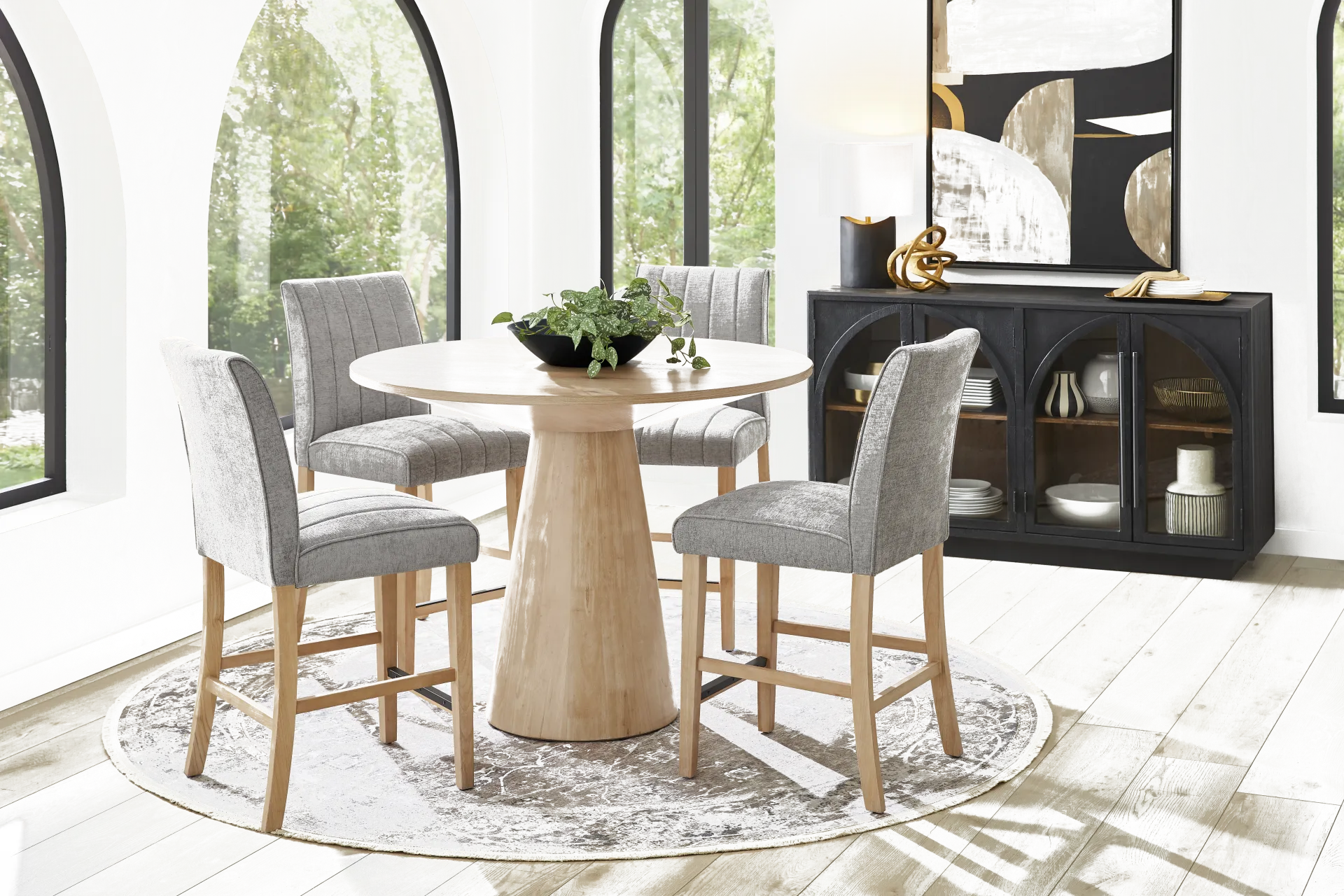 Kendall Natural 5 Pc 48" Round Counter Height Dining Room with White Stools - Image 6