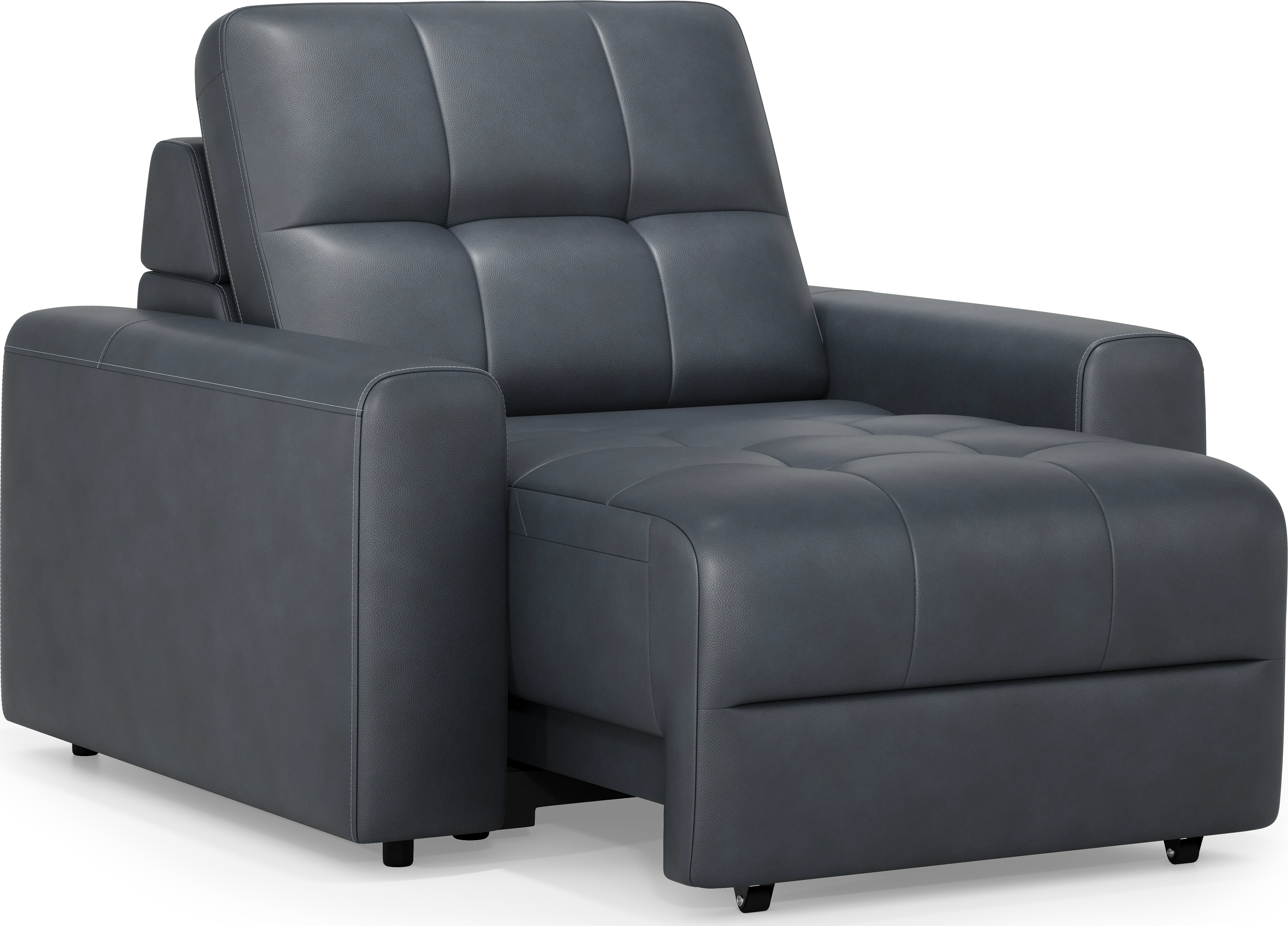 Meriwether Slate Blue Leather Power Slider Chair - Thumbnail - Image 1