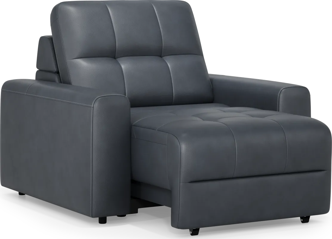 Meriwether Slate Blue Leather Power Slider Chair