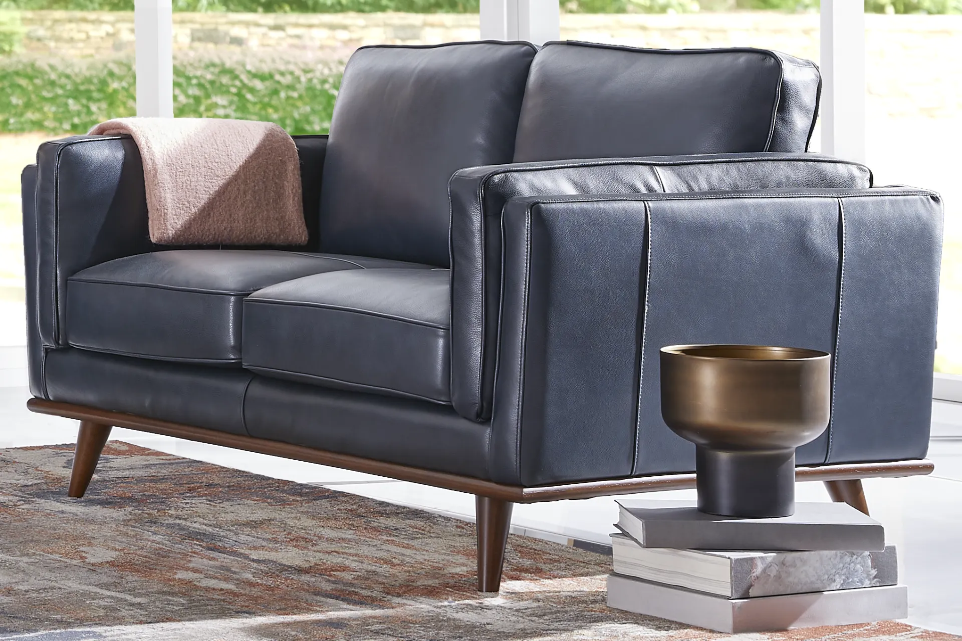 Cassina Way Navy Leather Loveseat - Image 3