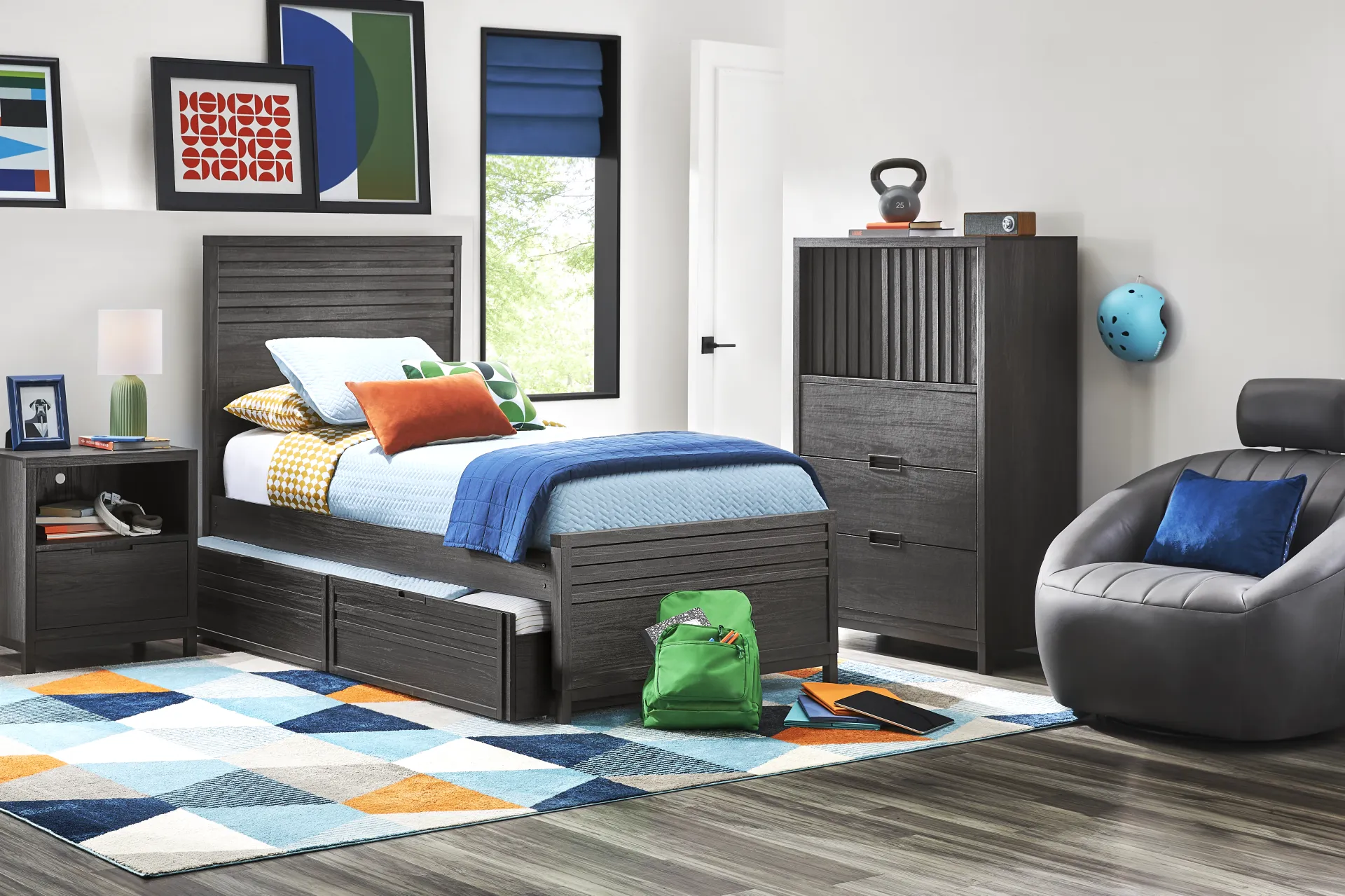 Kids Northridge Drive Charcoal Twin Panel Bedroom - Image 1