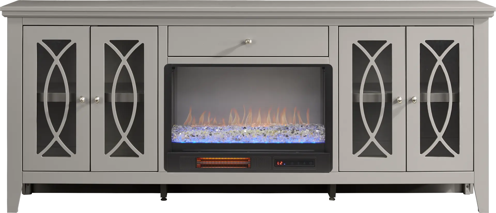 Abbie II Gray 80 in. Console with Electric Fireplace