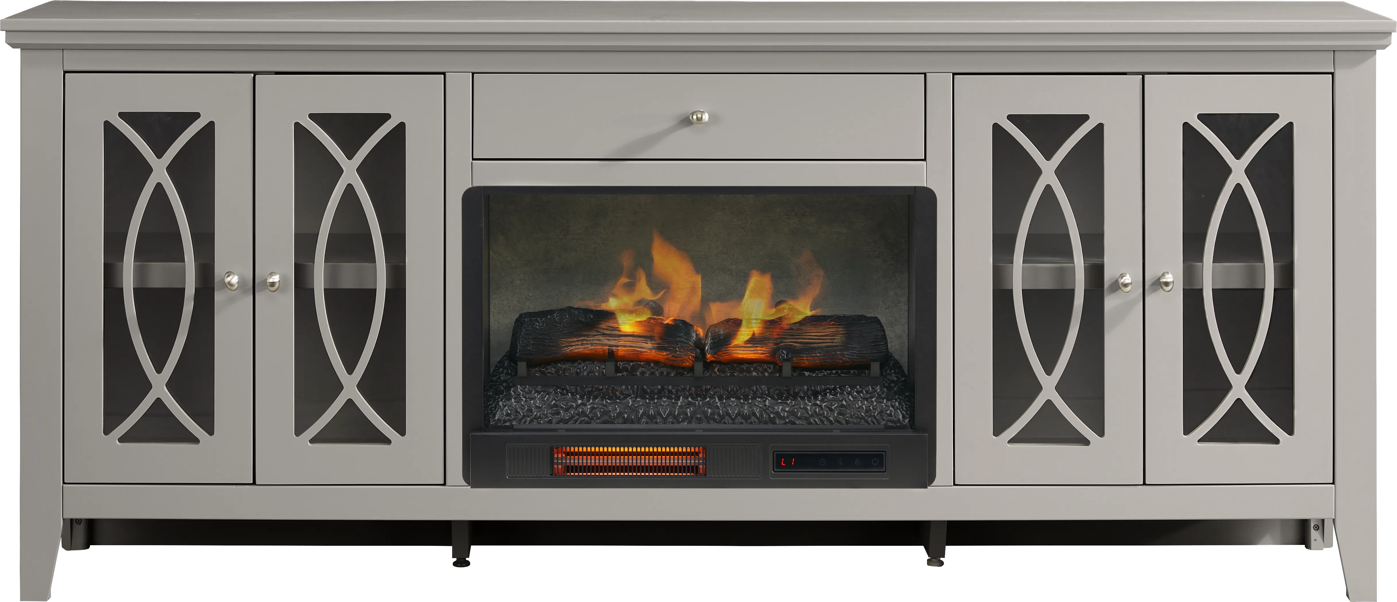 Abbie II Gray 80 in. Console with Electric Log Fireplace - Thumbnail - Image 1