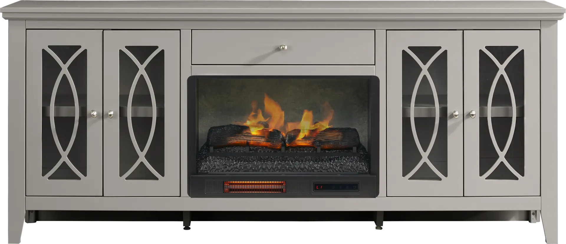 Abbie II Gray 80 in. Console with Electric Log Fireplace
