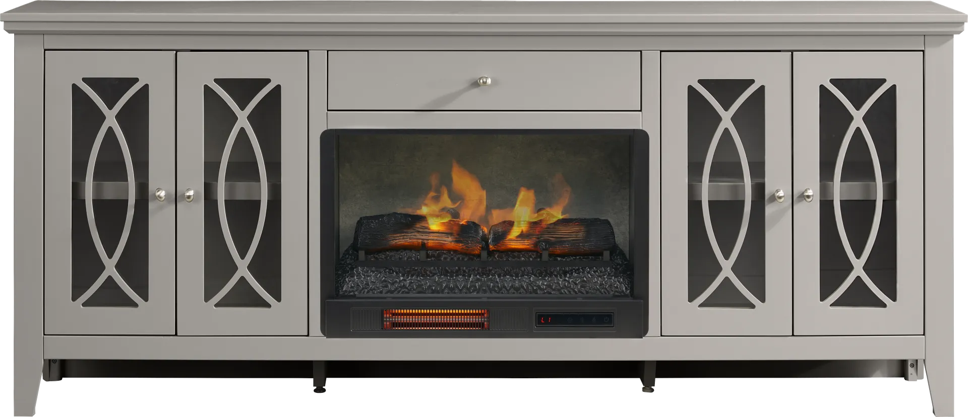 Abbie II Gray 80 in. Console with Electric Log Fireplace - Image 1