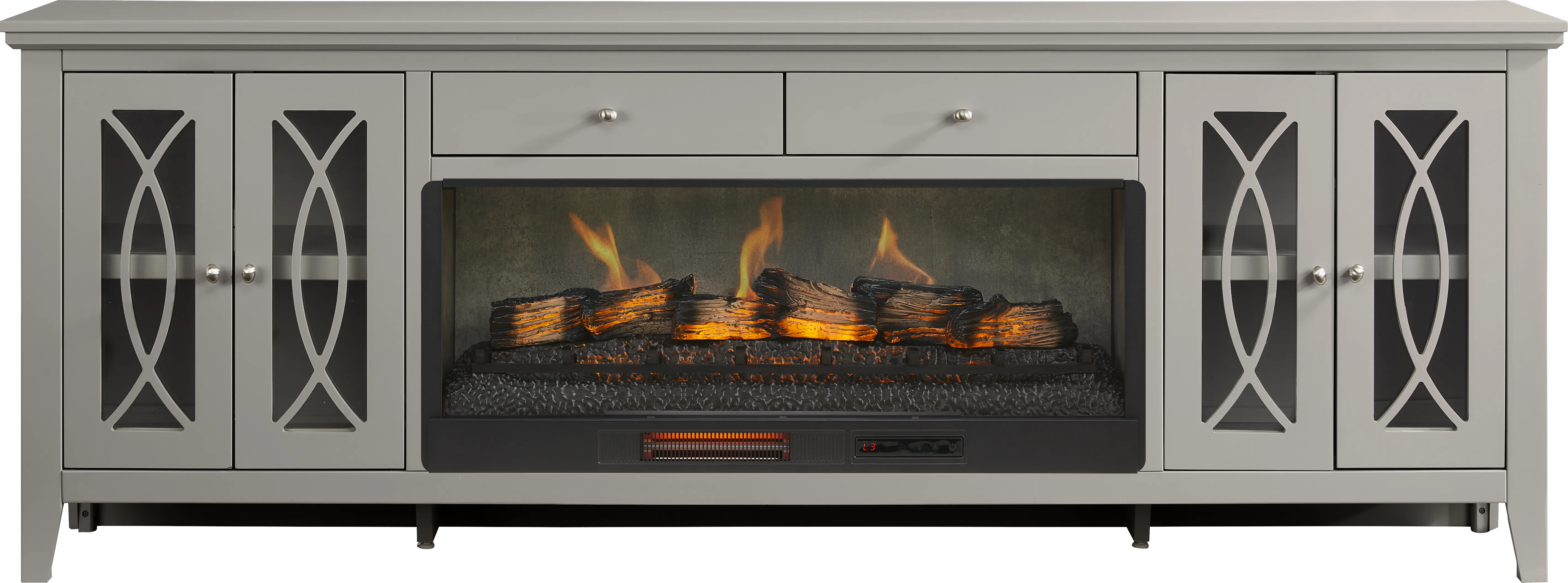 Abbie II Gray 93 in. Console with Electric Log Fireplace - Thumbnail - Image 1
