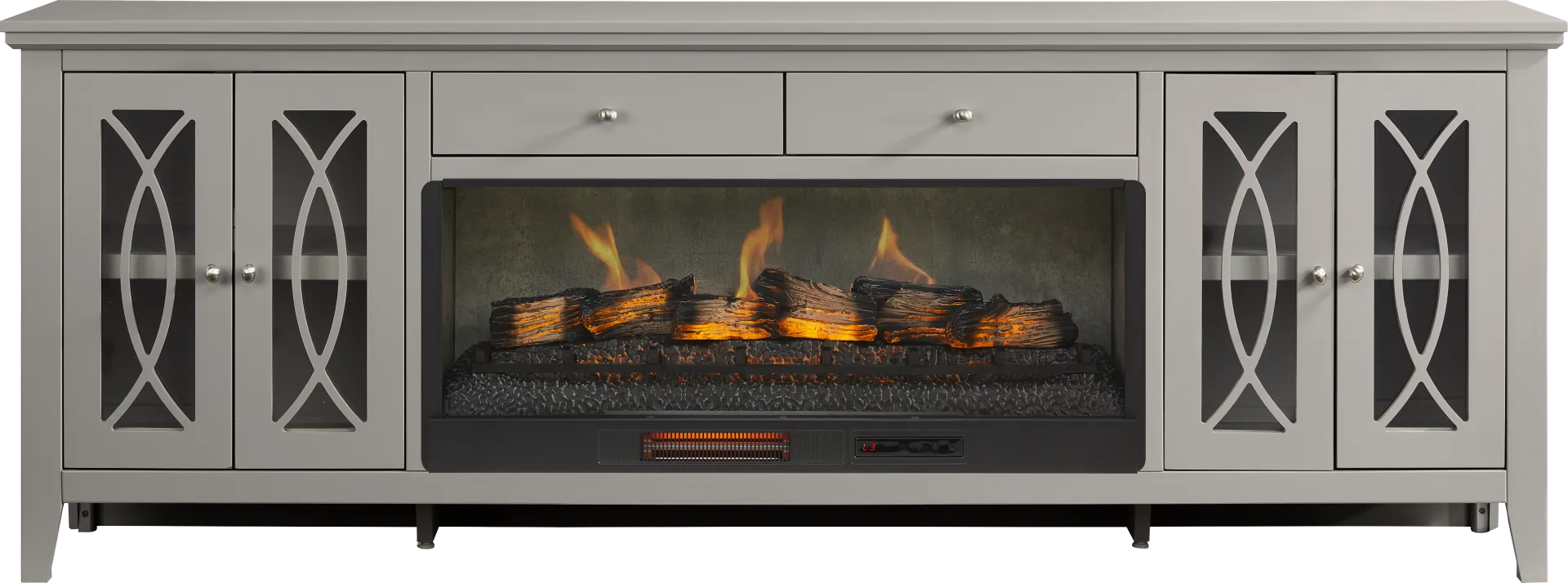 Abbie II Gray 93 in. Console with Electric Log Fireplace - Image 1