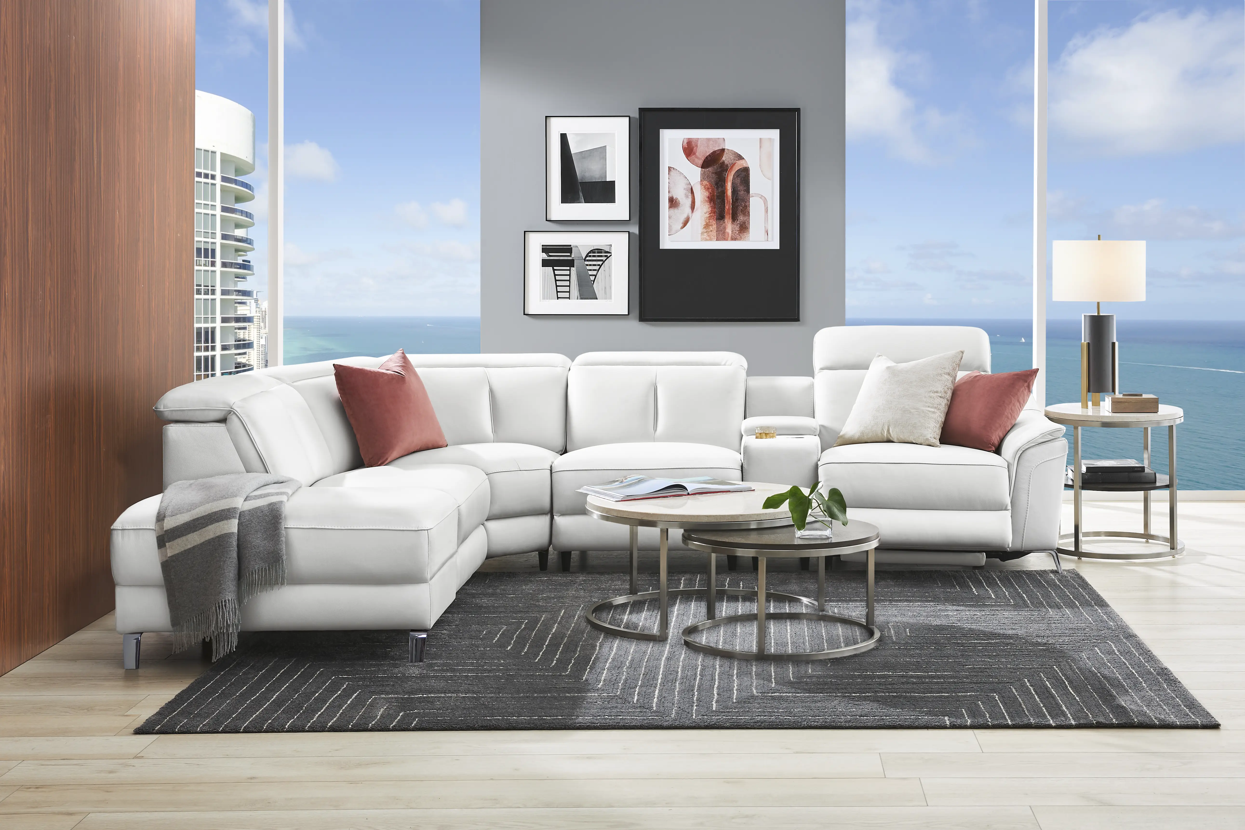 Cavani White Leather 6 Pc Dual Power Reclining Sectional - Thumbnail - Image 2
