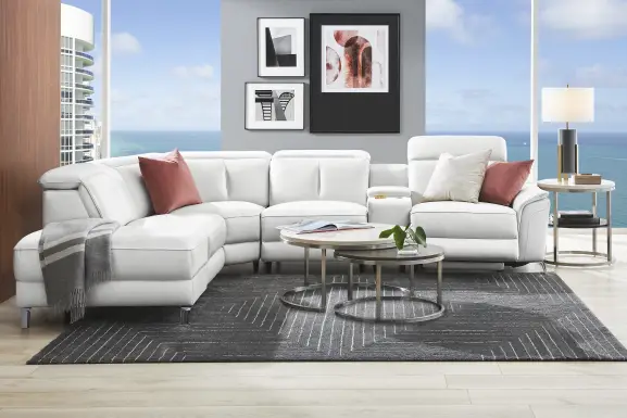 Cavani White Leather 6 Pc Dual Power Reclining Sectional