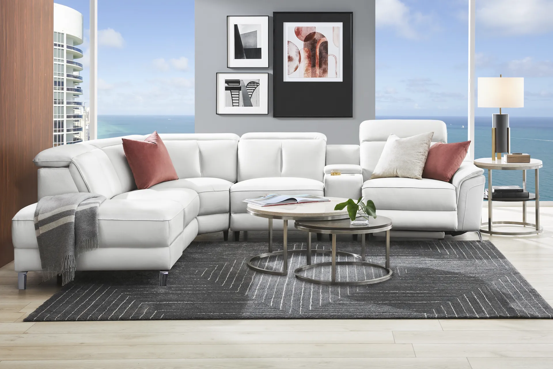 Cavani White Leather 6 Pc Dual Power Reclining Sectional - Image 1