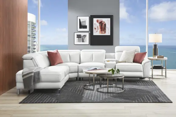 Cavani White Leather 6 Pc Dual Power Reclining Sectional