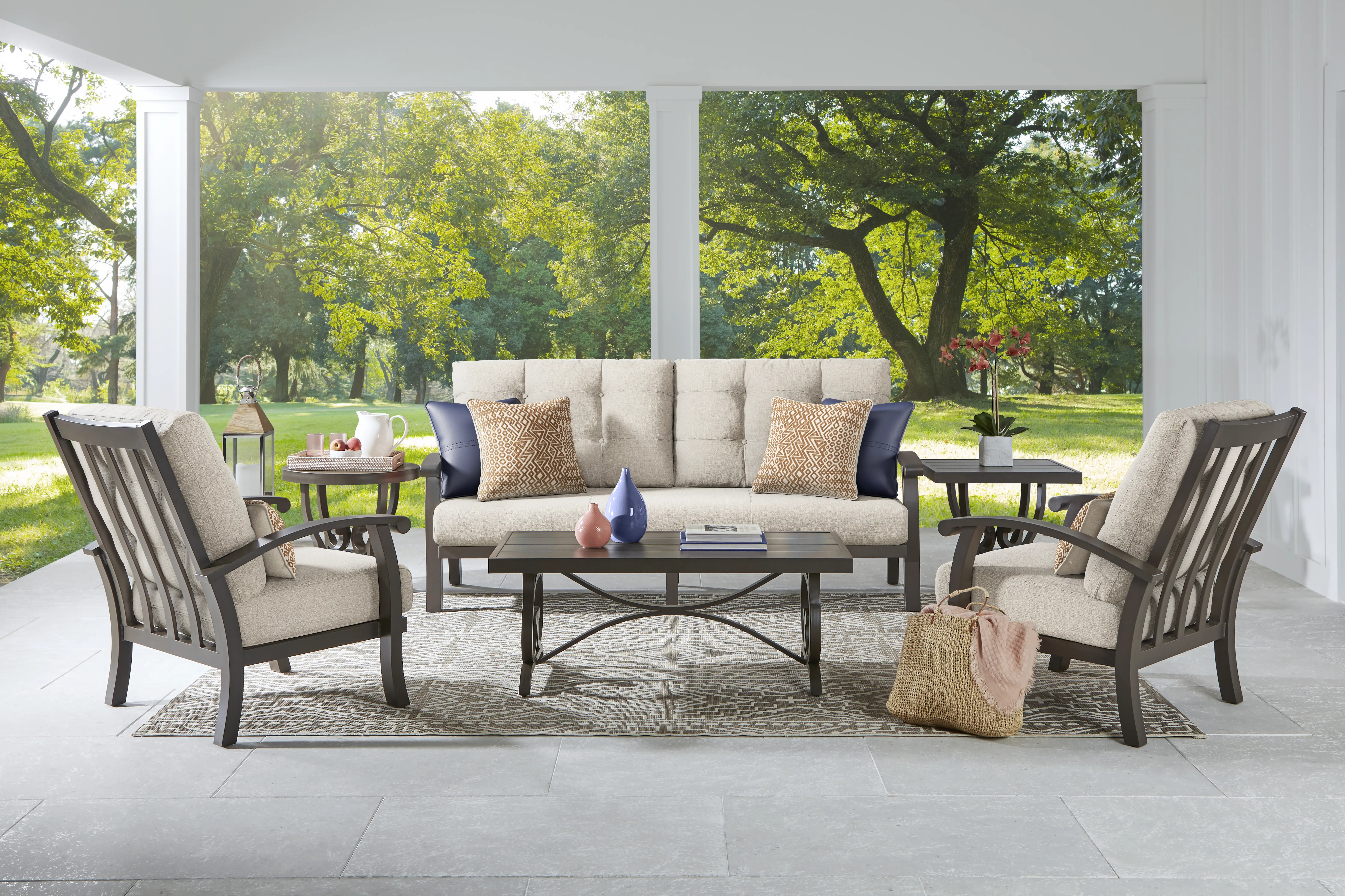 Lake Breeze Aged Bronze Outdoor 4 Pc Seating Set with Parchment Cushions - Thumbnail - Image 1