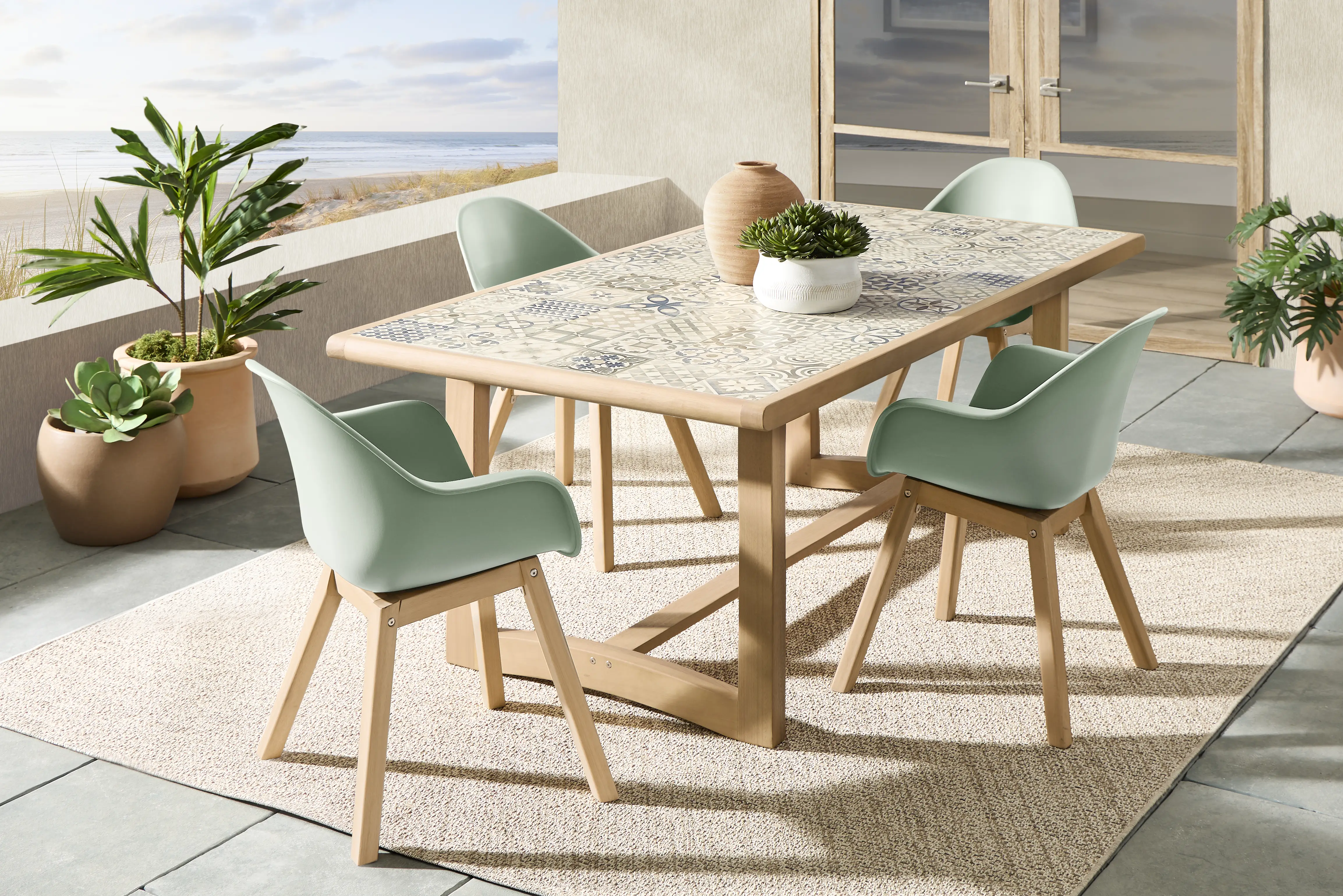 Casa Villa Multi 5 Pc Outdoor Dining Set with Green Chairs - Thumbnail - Image 1