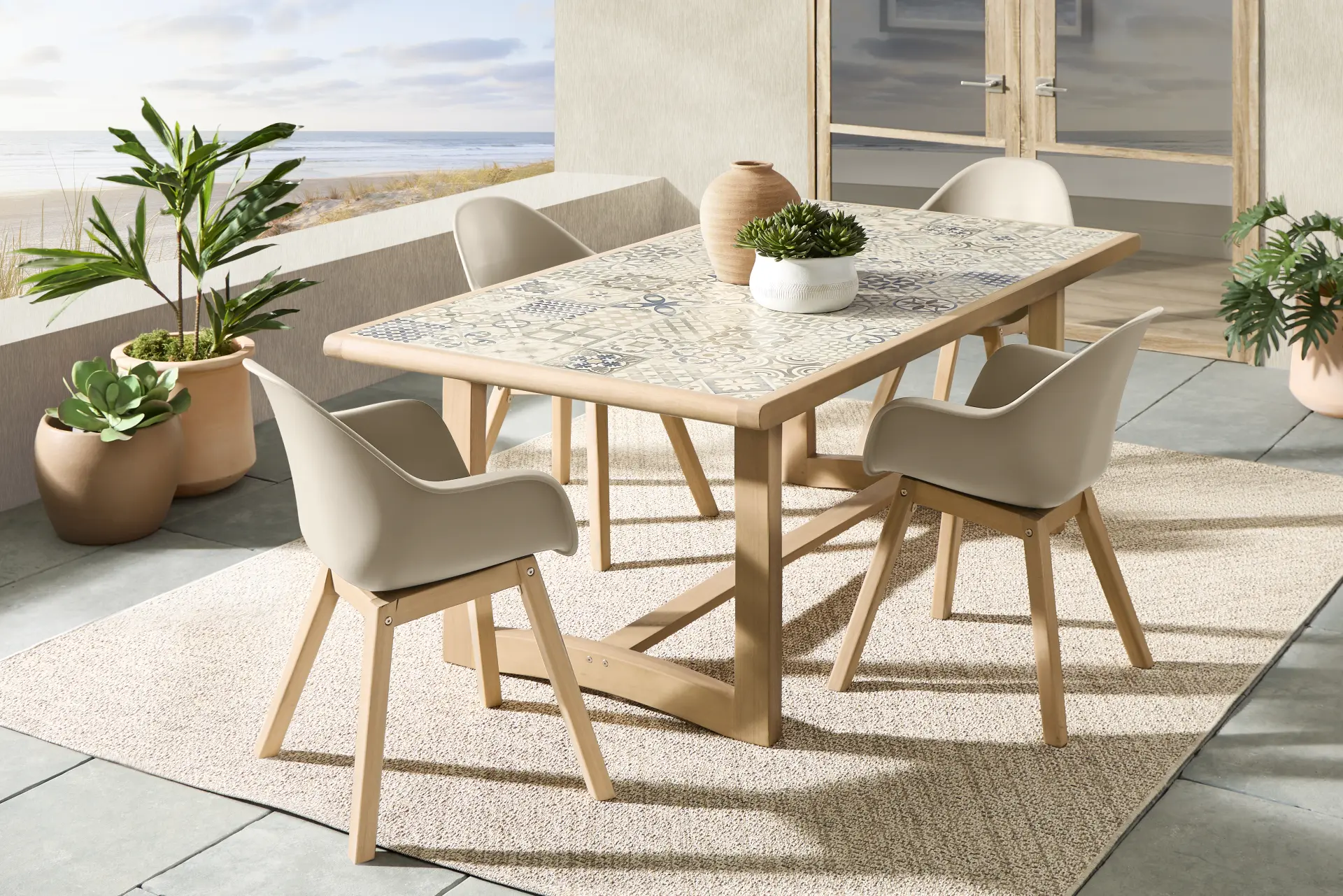 Casa Villa Multi 5 Pc Outdoor Dining Set with Beige Chairs