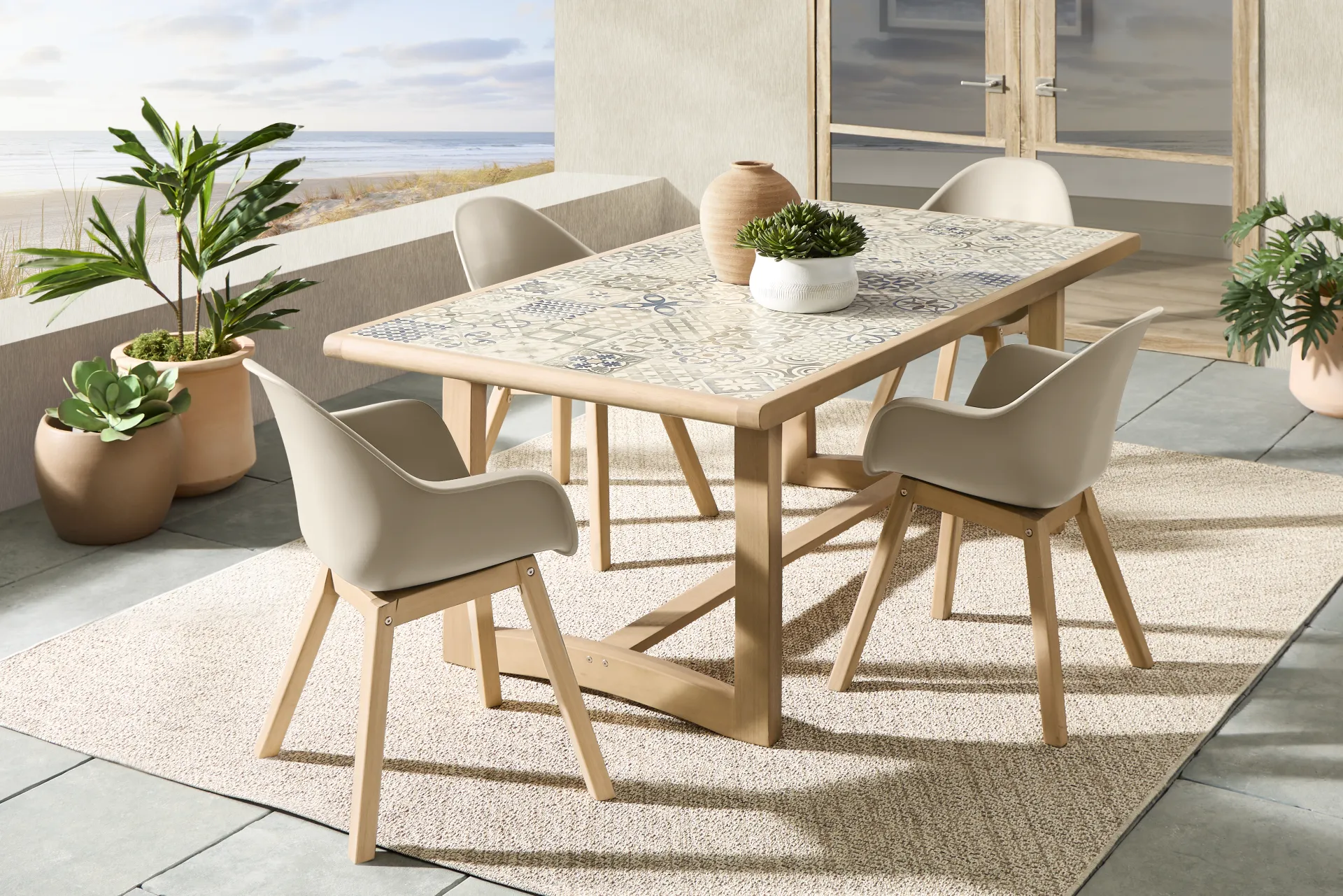 Casa Villa Multi 5 Pc Outdoor Dining Set with Beige Chairs - Image 1