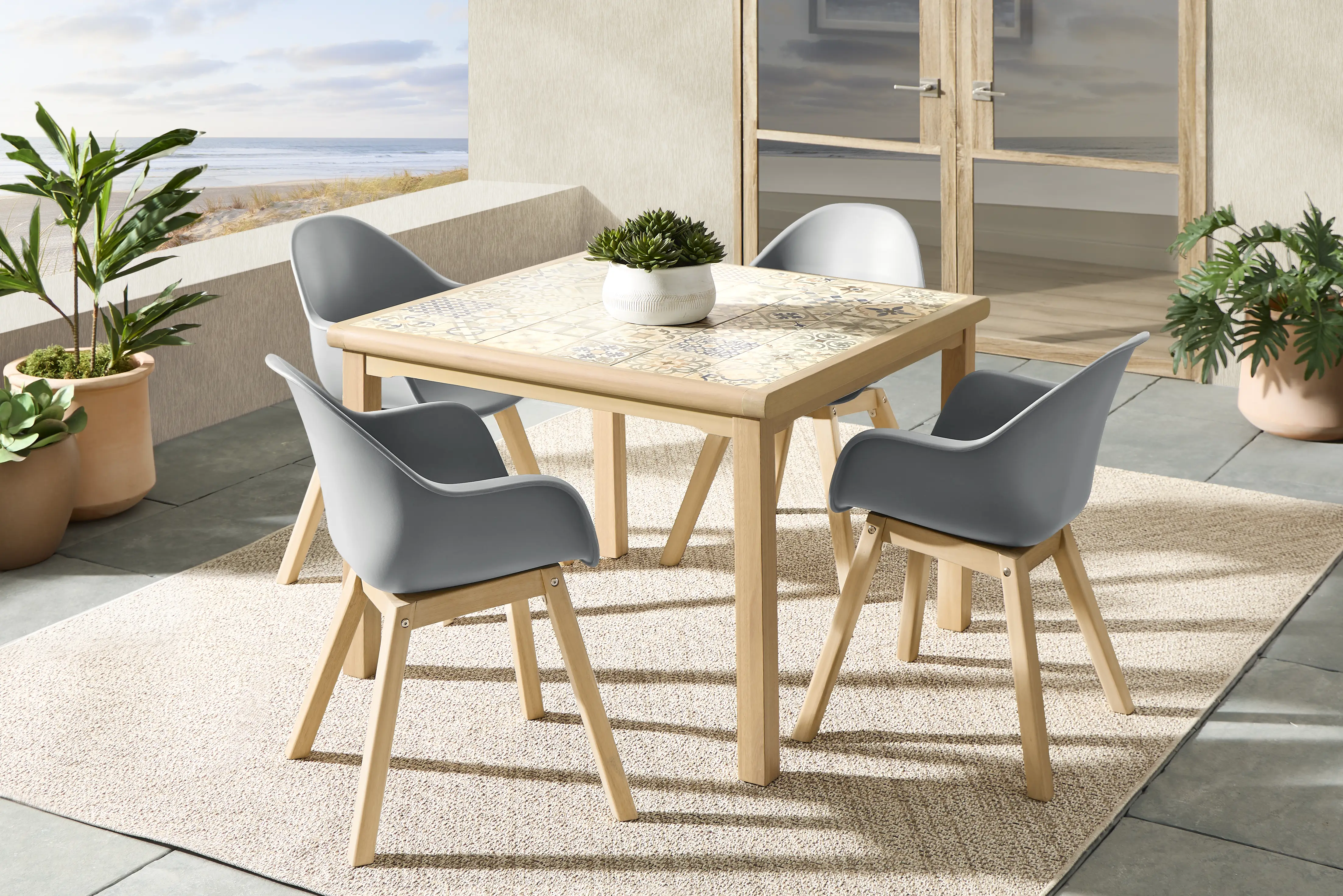 Casa Villa Multi 5 Pc Square Outdoor Dining Set with Dark Gray Chairs - Thumbnail - Image 1