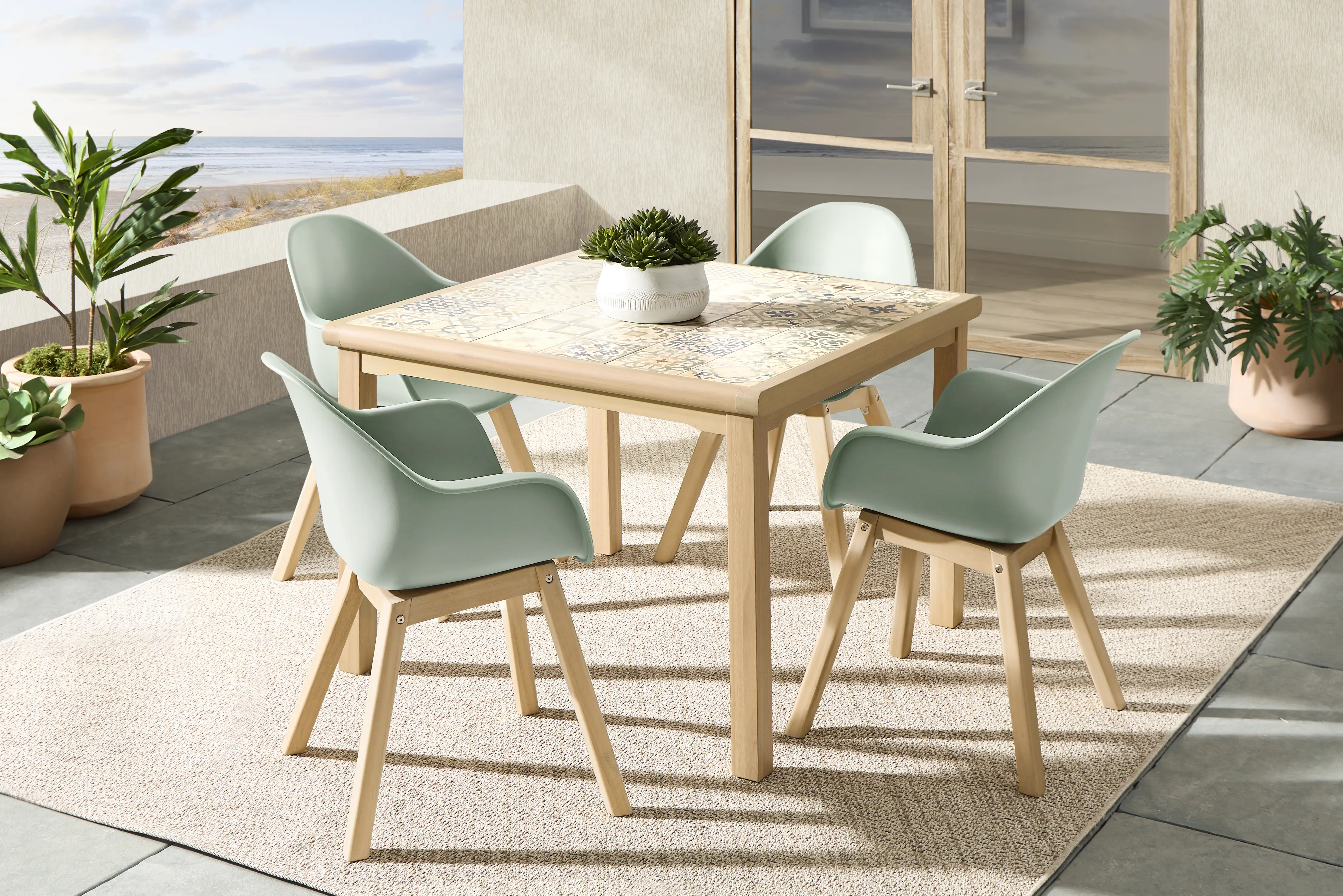 Casa Villa Multi 5 Pc Square Outdoor Dining Set with Green Chairs - Thumbnail - Image 1