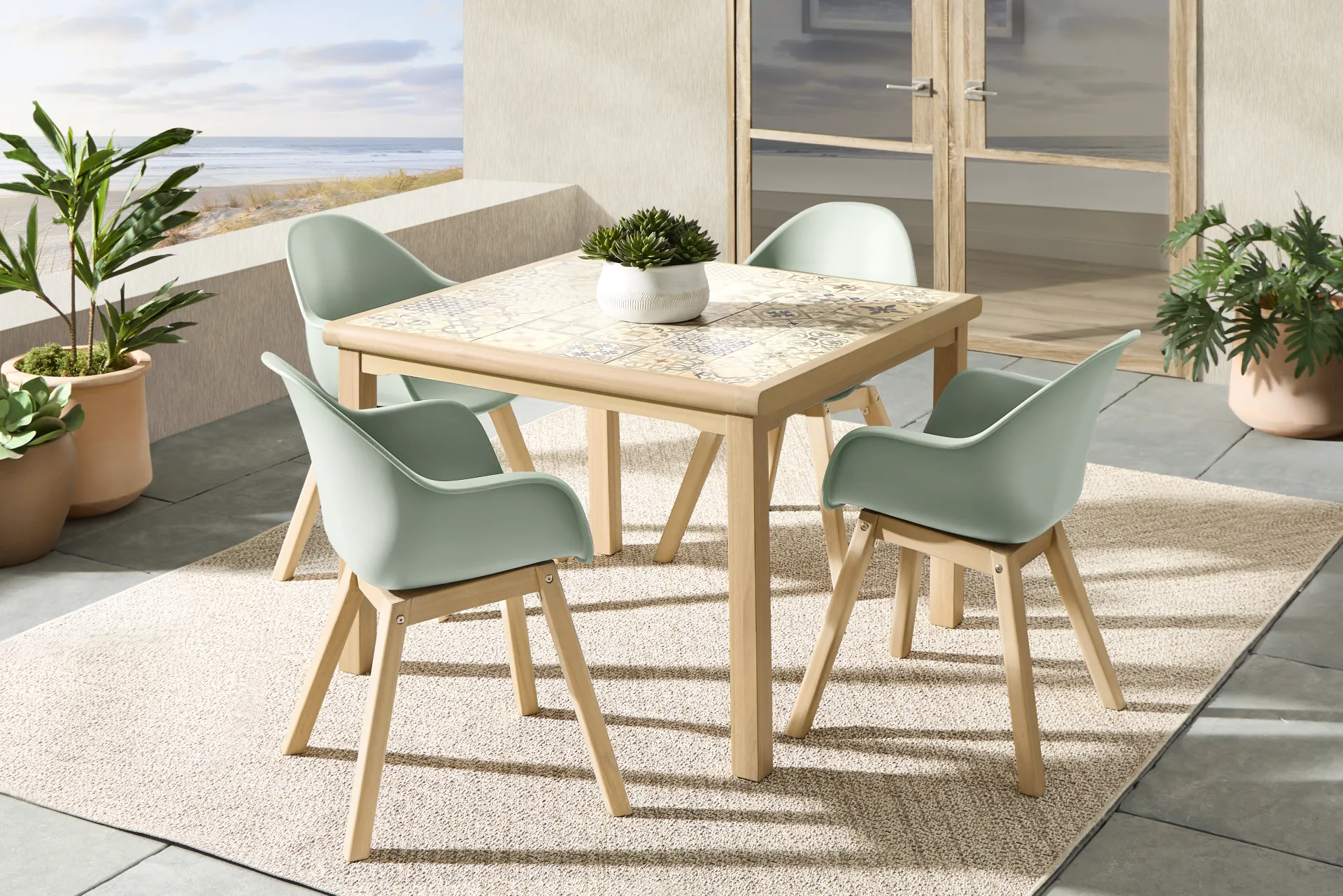 Casa Villa Multi 5 Pc Square Outdoor Dining Set with Green Chairs - Image 1