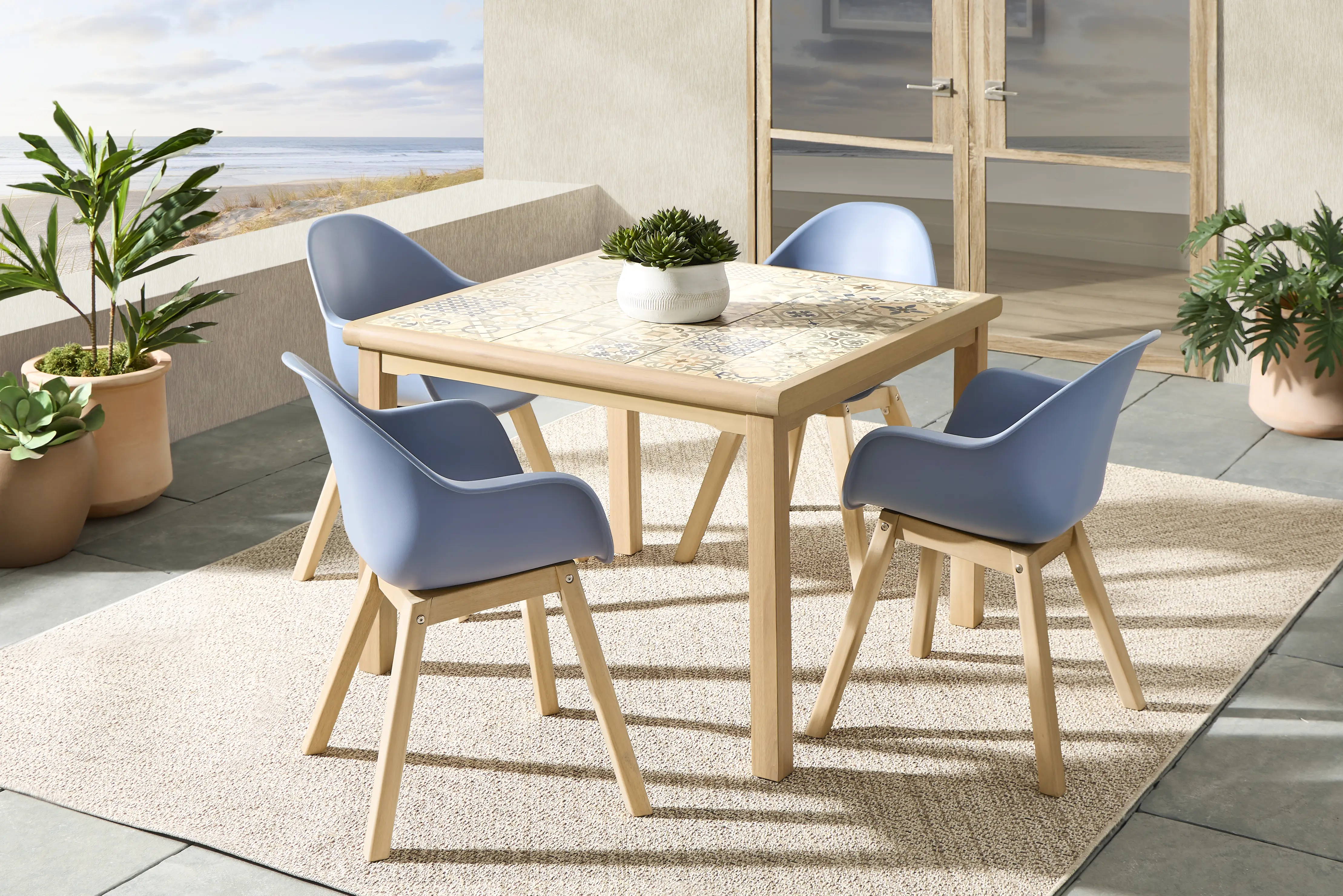 Casa Villa Multi 5 Pc Square Outdoor Dining Set with Blue Chairs - Thumbnail - Image 1