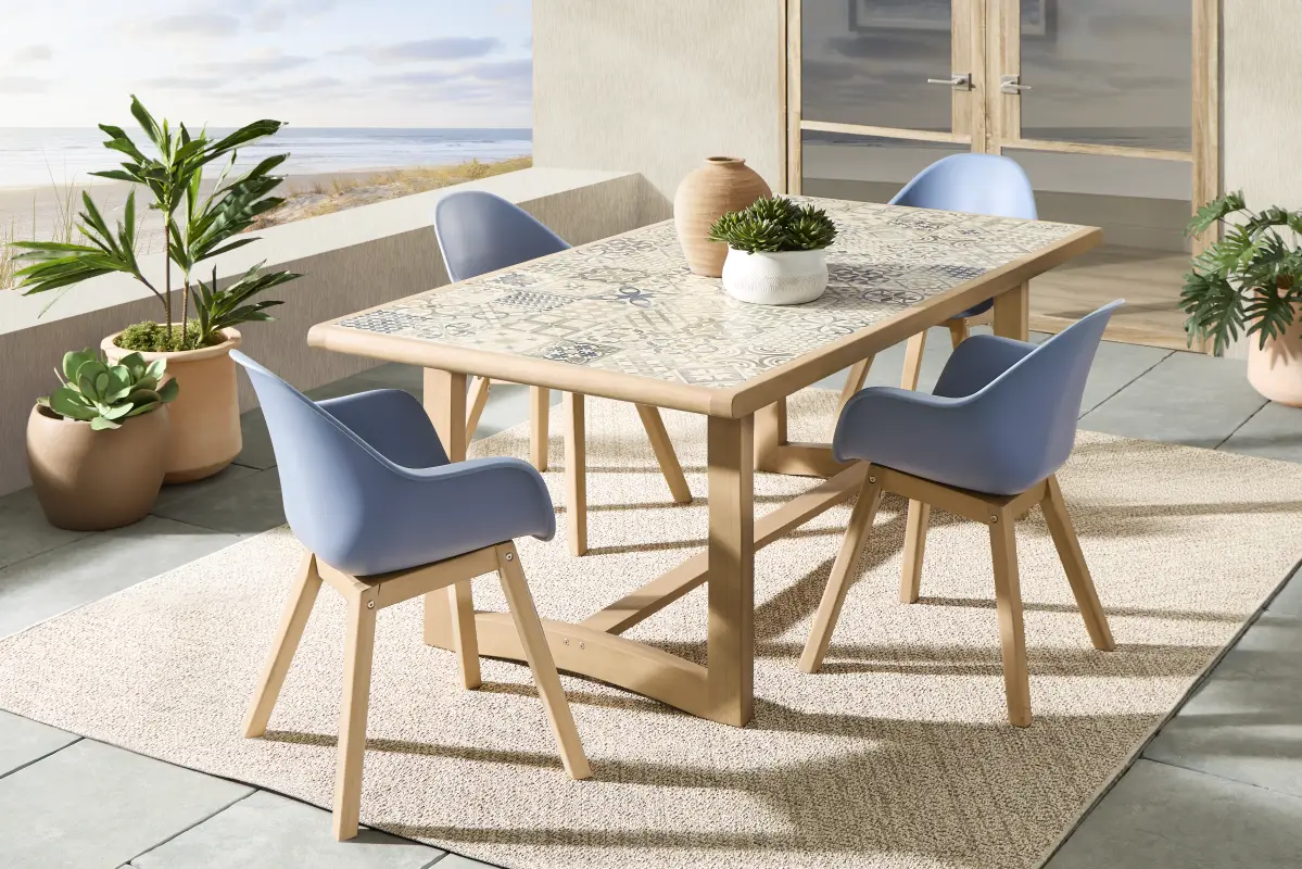 Casa Villa Multi 5 Pc Outdoor Dining Set with Blue Chairs
