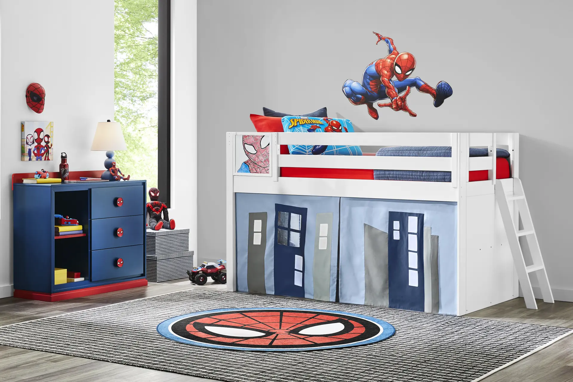 Spider-Man White Twin Low Loft with Activity Panel