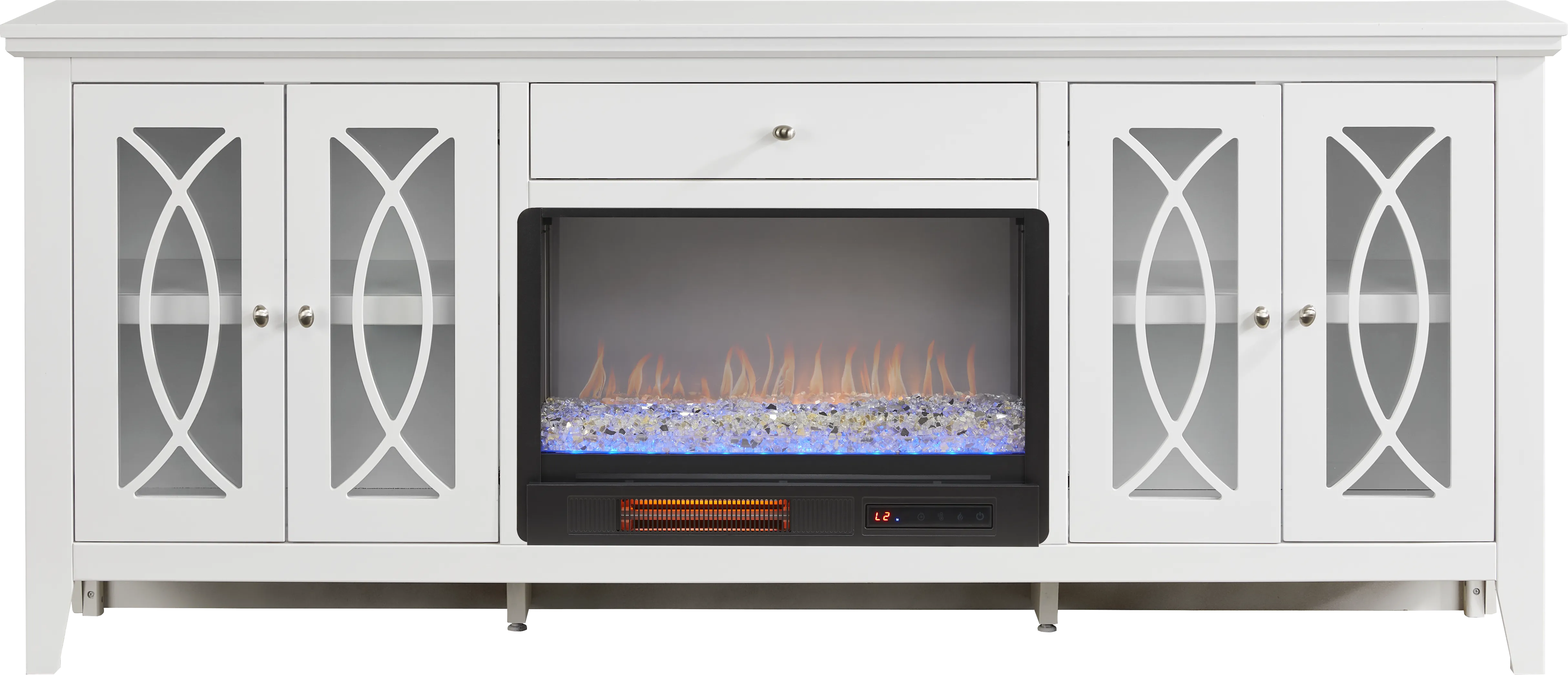 Abbie II White 80 in. Console with Electric Fireplace - Thumbnail - Image 1