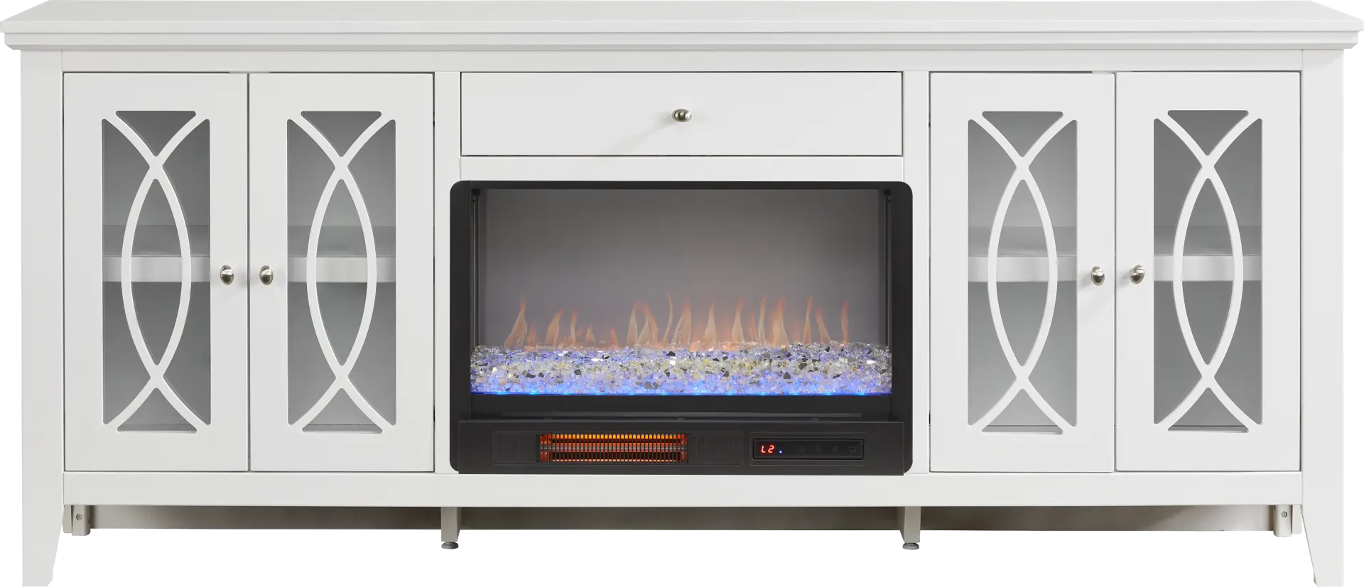 Abbie II White 80 in. Console with Electric Fireplace
