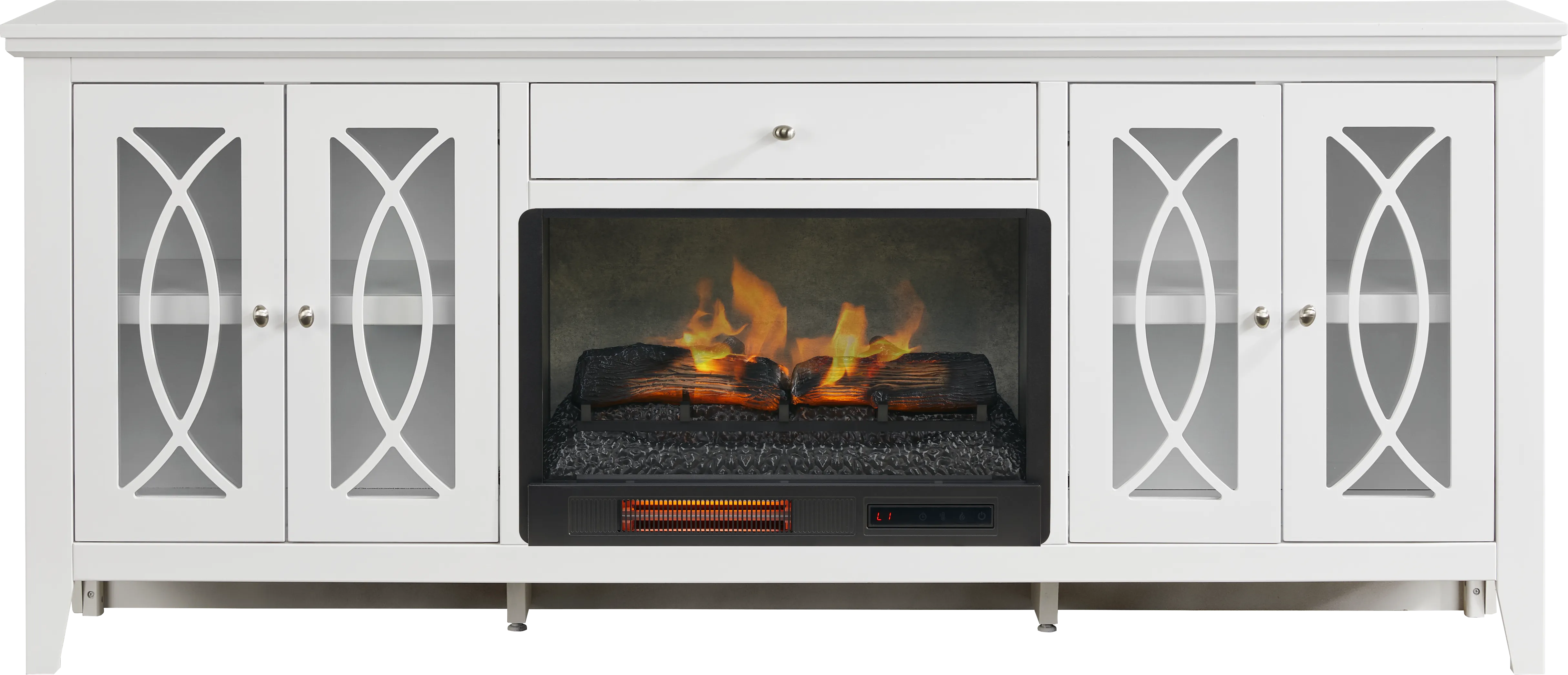 Abbie II White 80 in. Console with Electric Log Fireplace - Thumbnail - Image 1