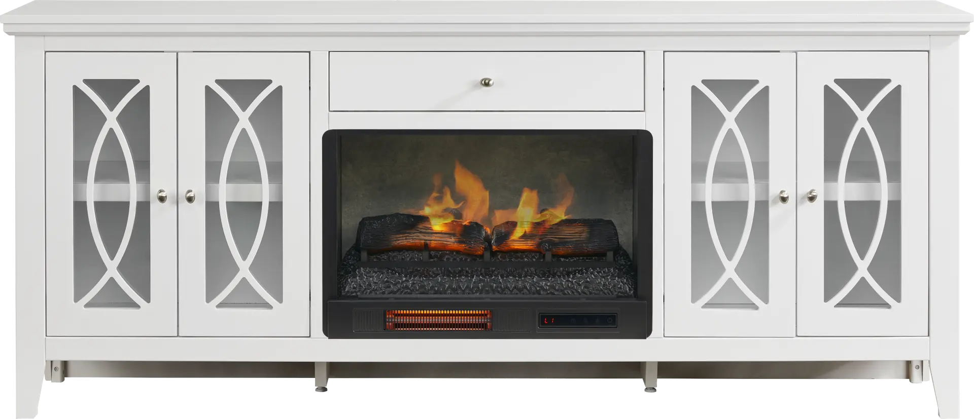 Abbie II White 80 in. Console with Electric Log Fireplace