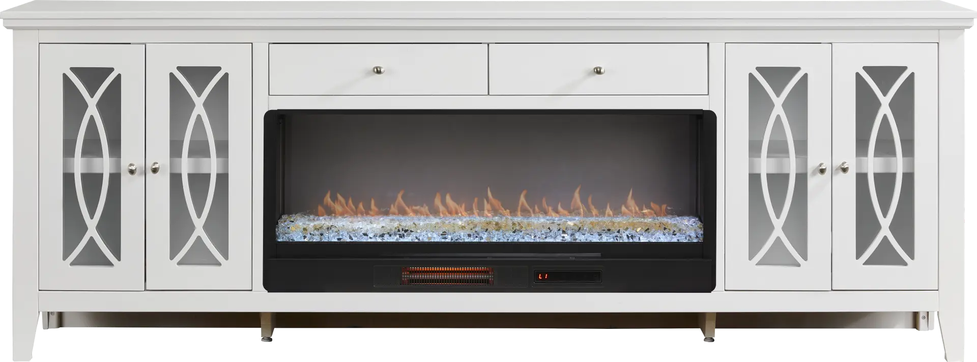 Abbie II White 93 in. Console with Electric Fireplace