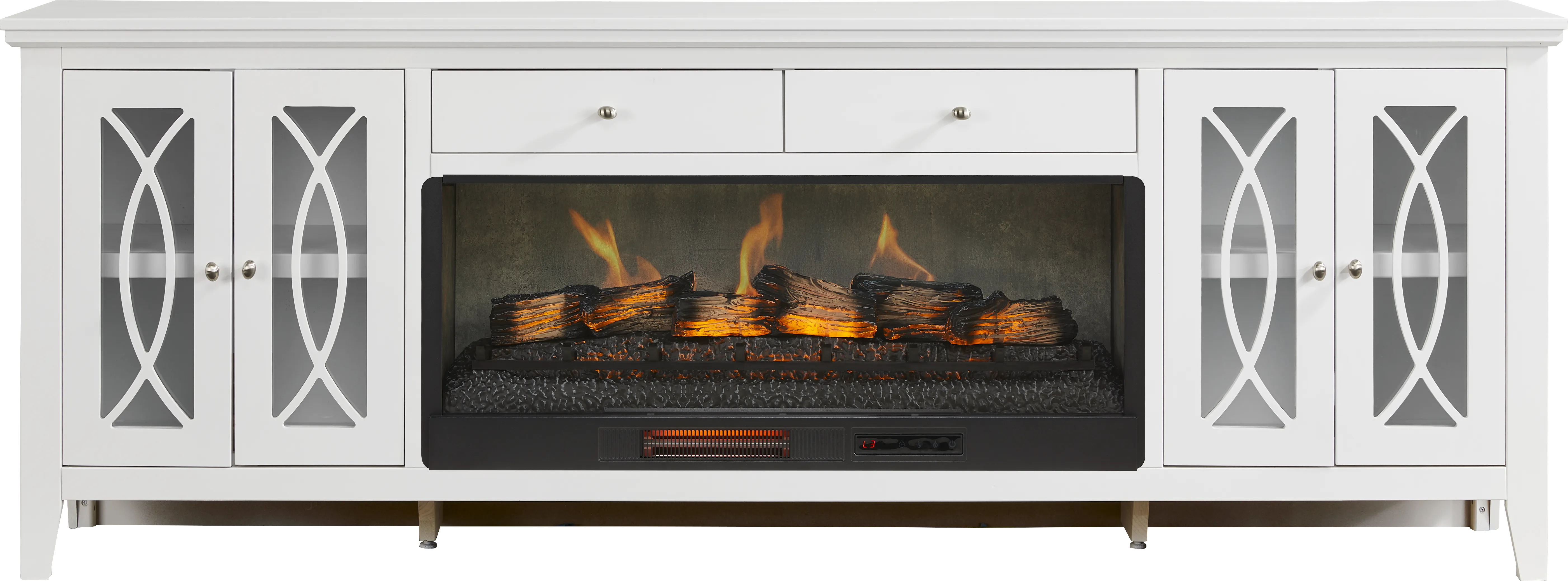 Abbie II White 93 in. Console with Electric Log Fireplace - Thumbnail - Image 1