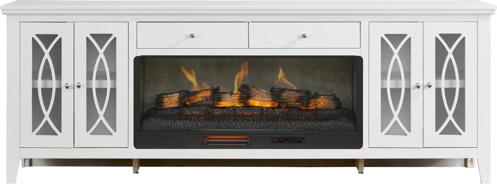 Abbie II White 93 in. Console with Electric Log Fireplace