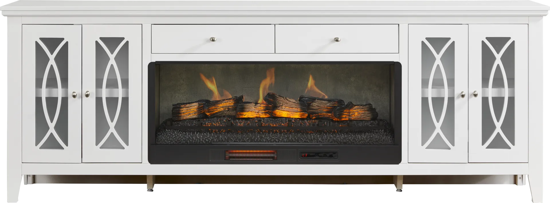 Abbie II White 93 in. Console with Electric Log Fireplace - Image 1