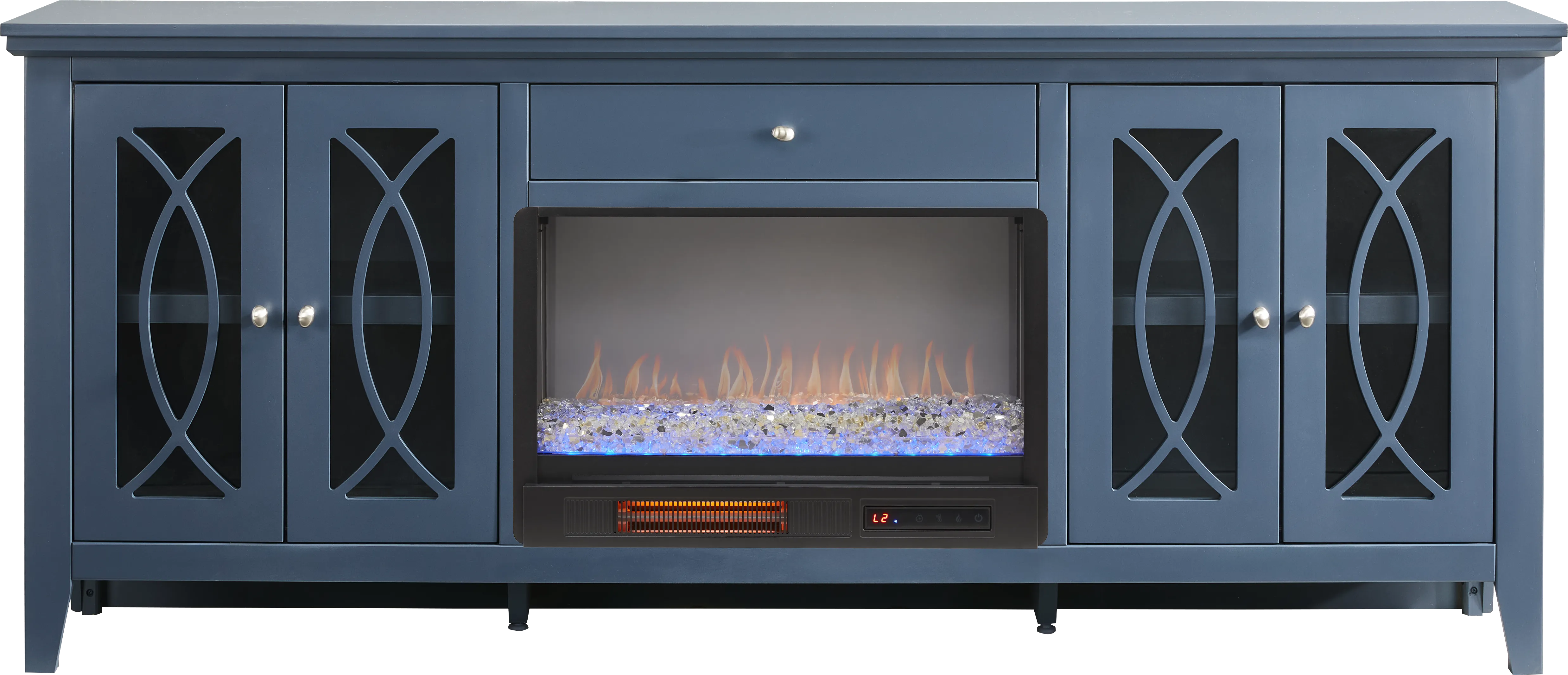 Abbie II Blue 80 in. Console with Electric Fireplace - Thumbnail - Image 1