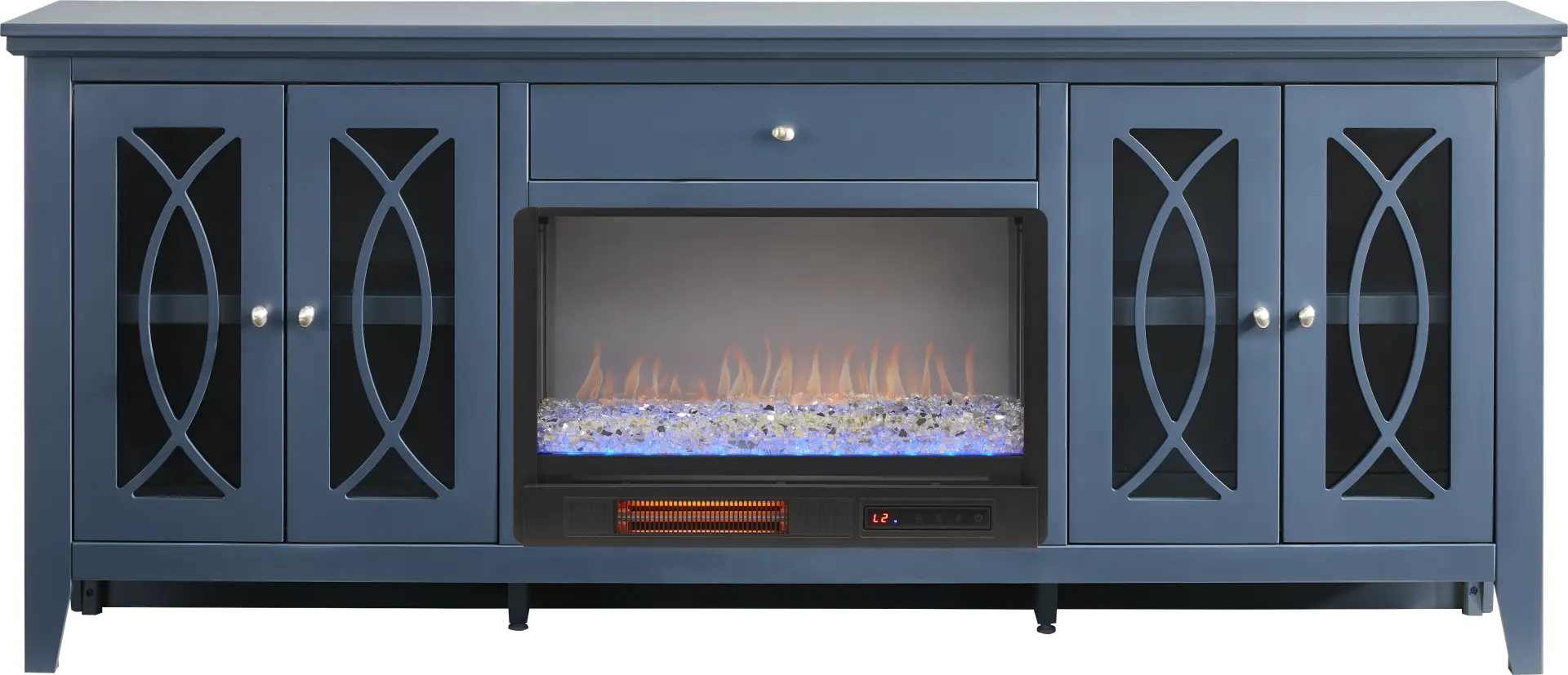 Abbie II Blue 80 in. Console with Electric Fireplace