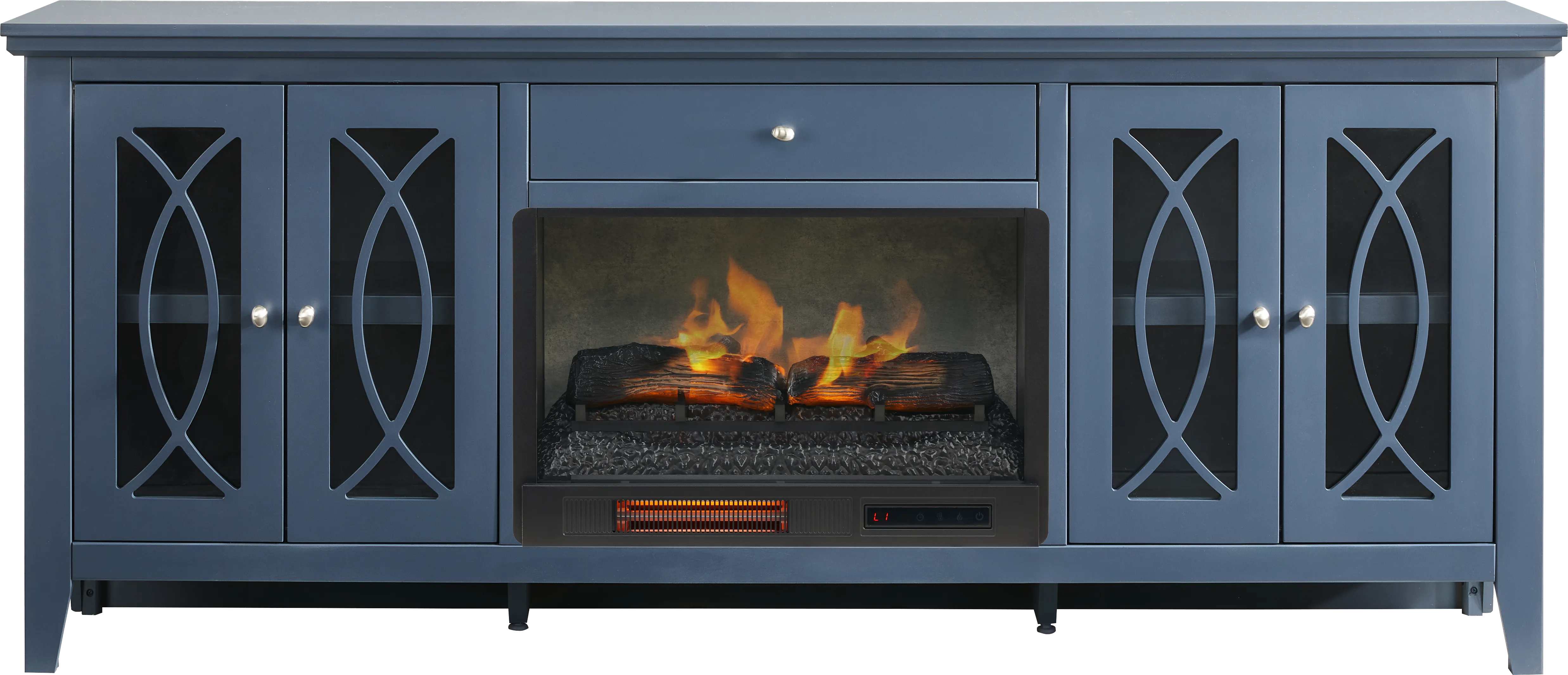 Abbie II Blue 80 in. Console with Electric Log Fireplace - Thumbnail - Image 1
