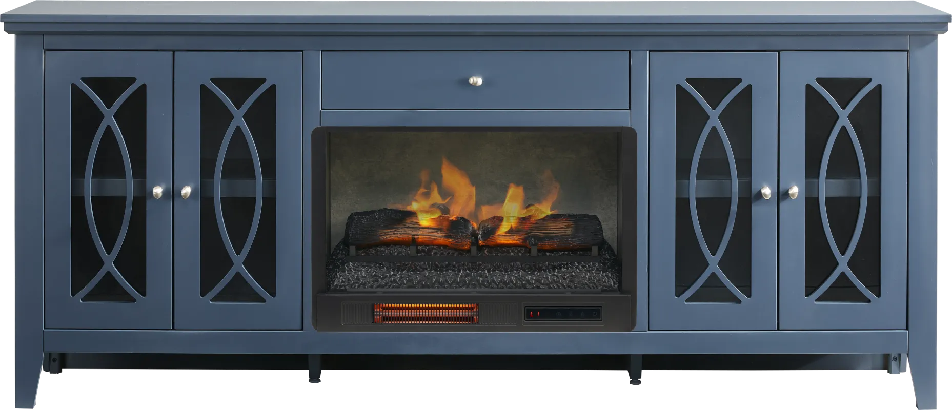 Abbie II Blue 80 in. Console with Electric Log Fireplace