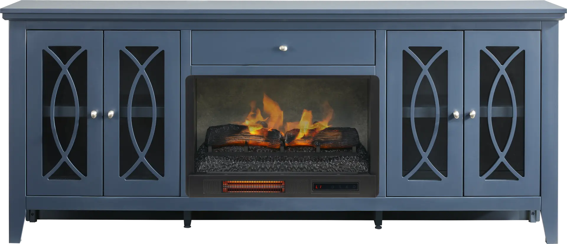 Abbie II Blue 80 in. Console with Electric Log Fireplace