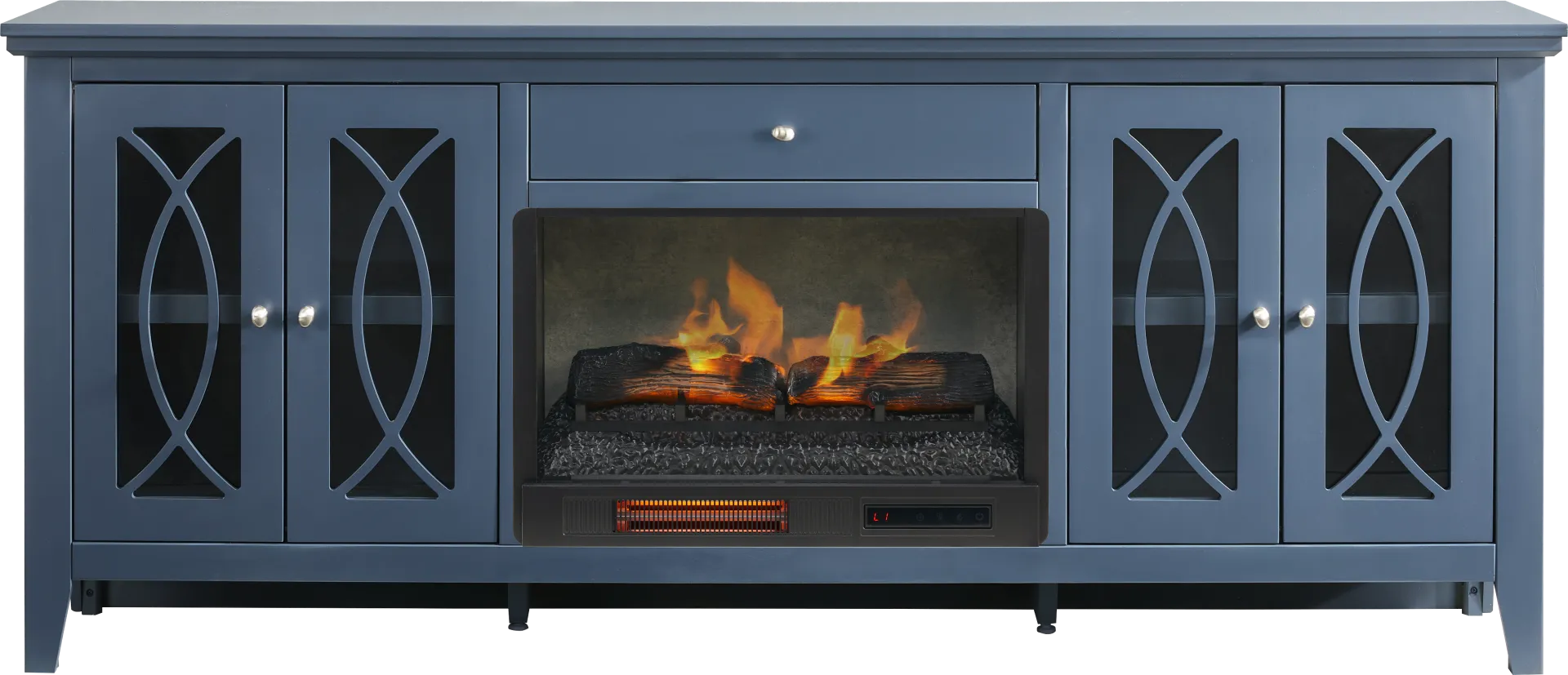 Abbie II Blue 80 in. Console with Electric Log Fireplace - Image 1