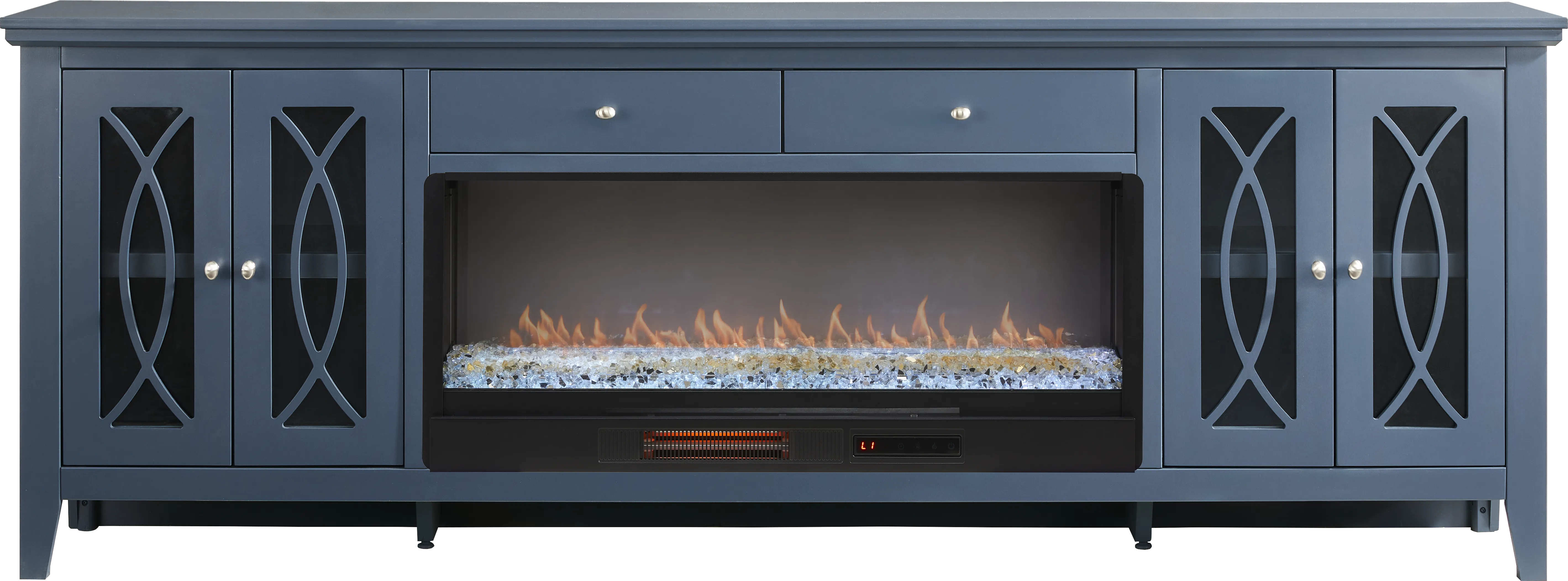 Abbie II Blue 93 in. Console with Electric Fireplace - Thumbnail - Image 1