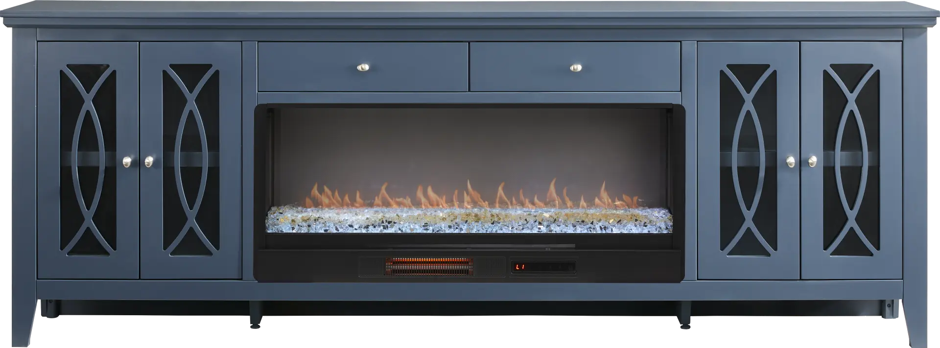 Abbie II Blue 93 in. Console with Electric Fireplace