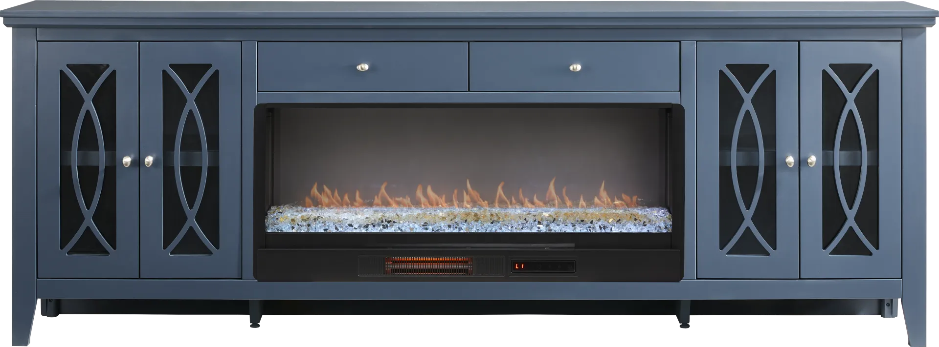 Abbie II Blue 93 in. Console with Electric Fireplace - Image 1