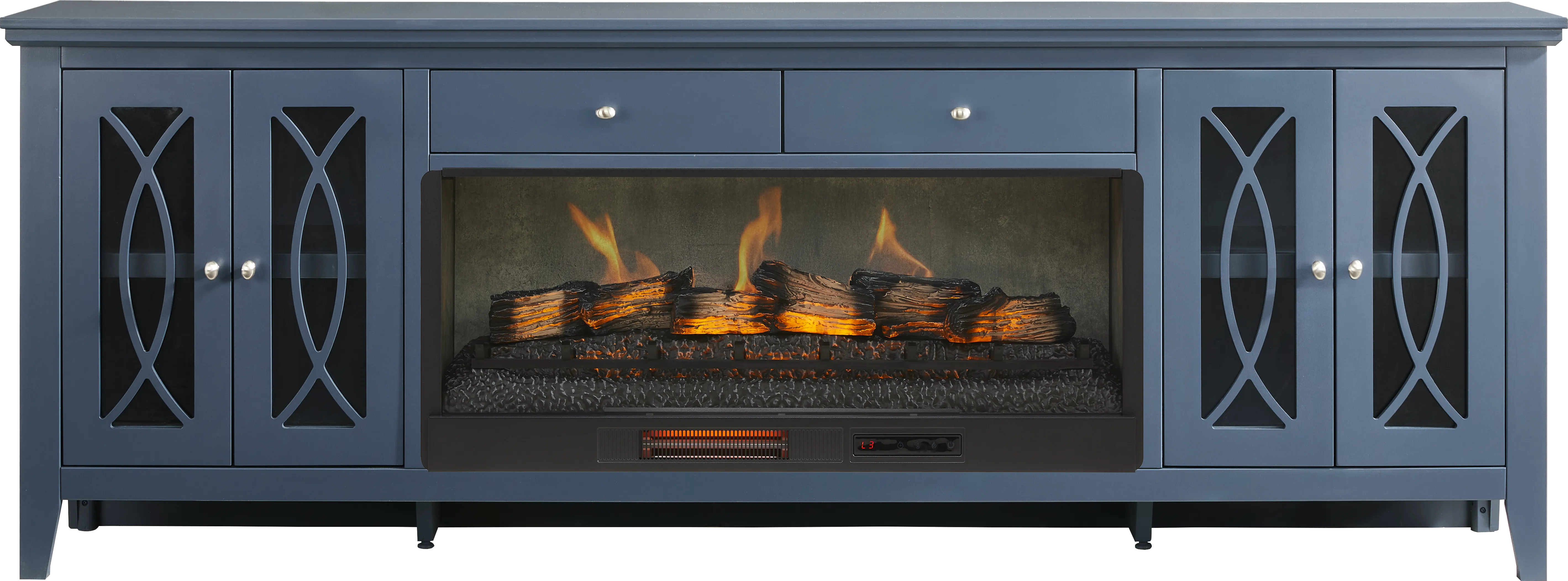 Abbie II Blue 93 in. Console with Electric Log Fireplace - Thumbnail - Image 1