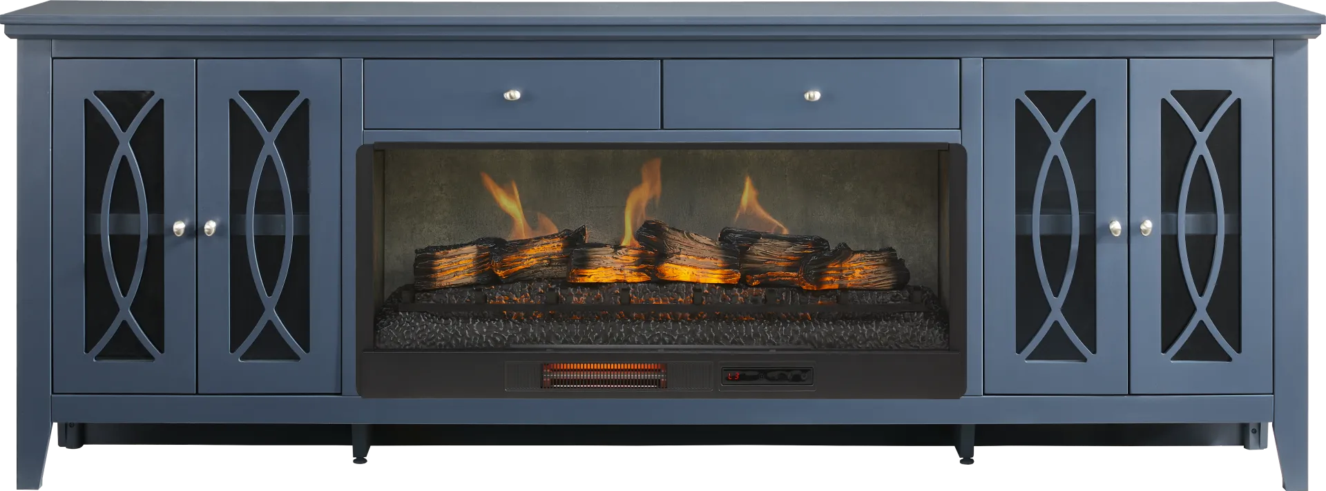 Abbie II Blue 93 in. Console with Electric Log Fireplace - Image 1